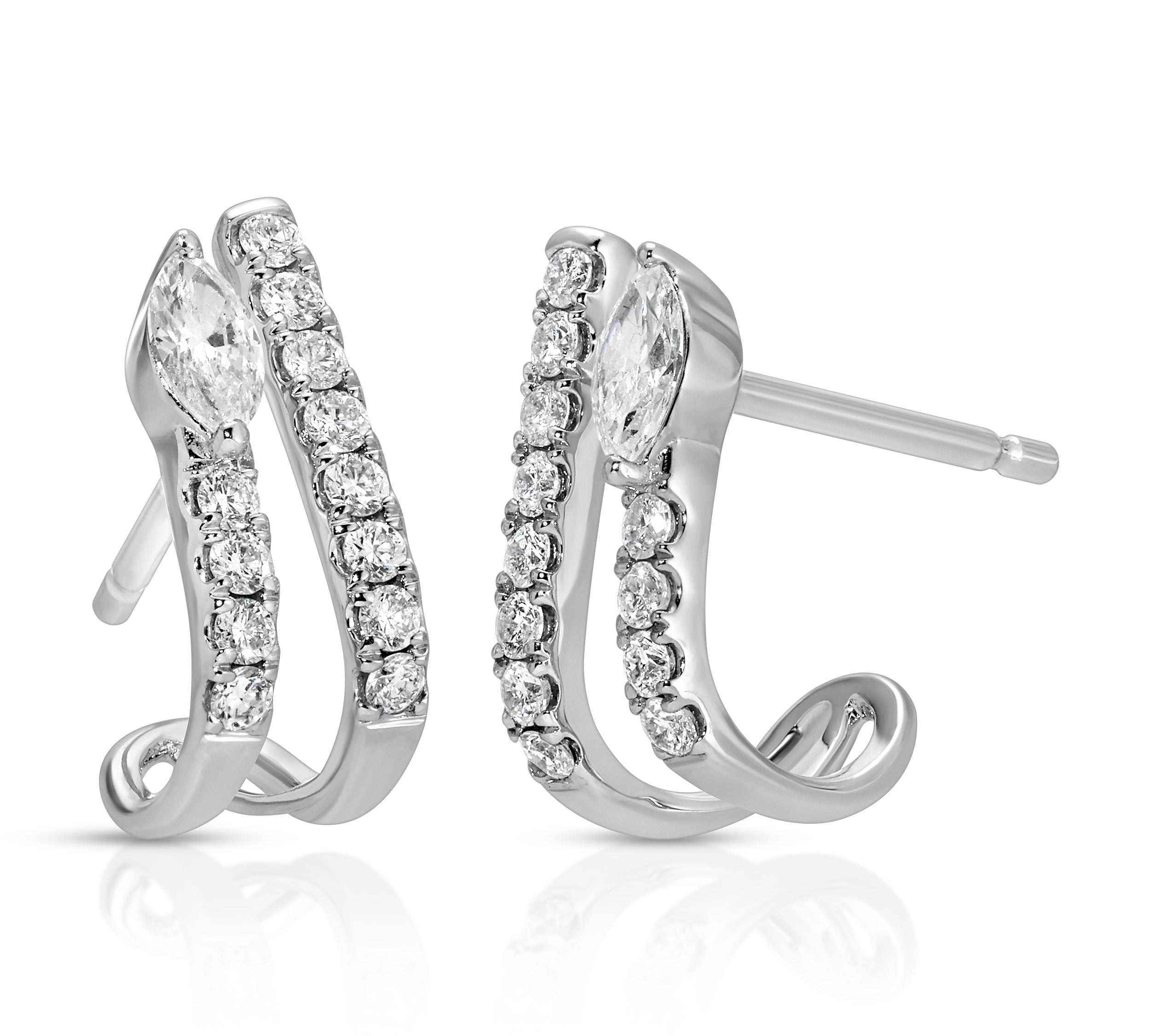 Marquis Diamond Pave Half-Hoop Huggie Earrings Roseark Deux Pair