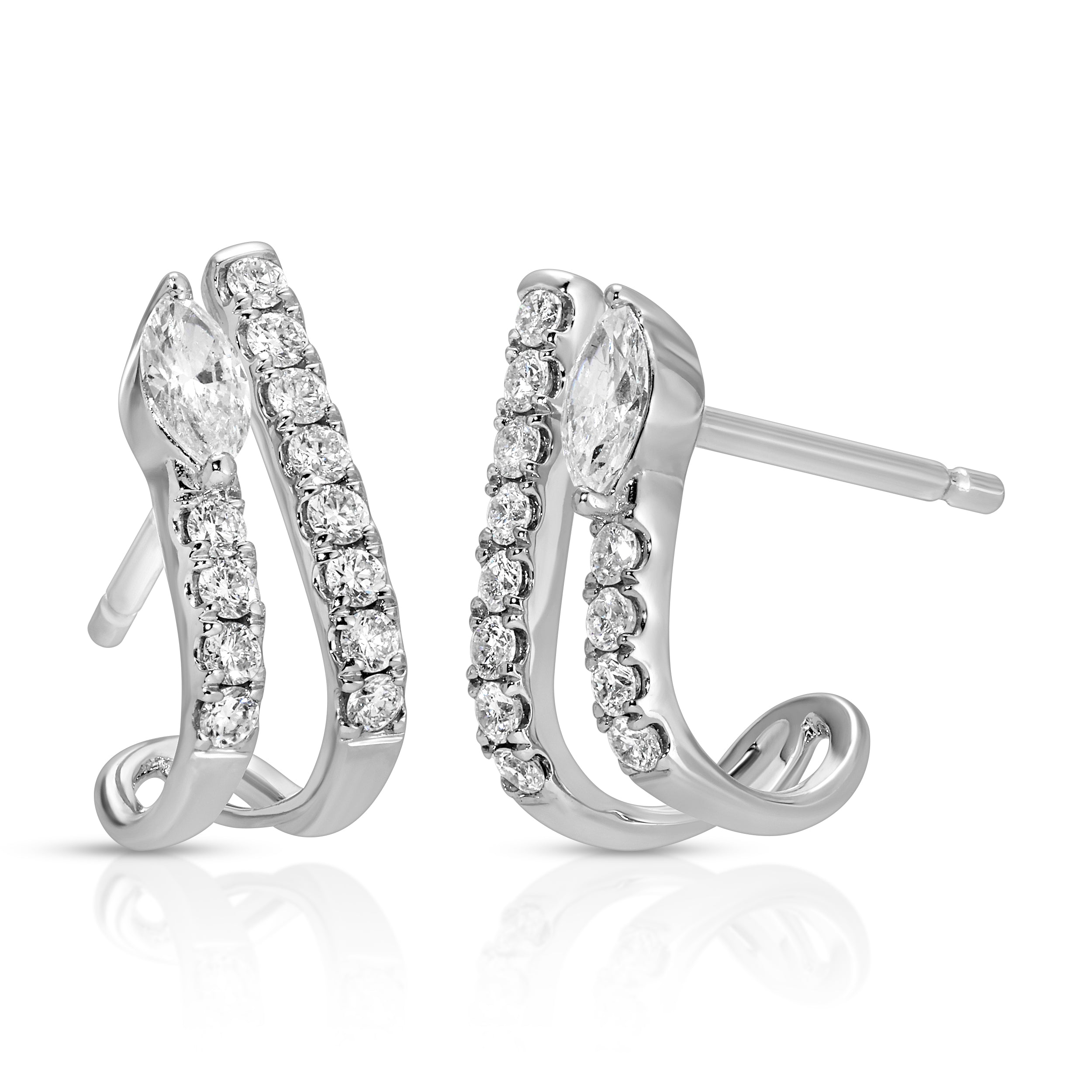Marquis Diamond Pave Half-Hoop Huggie Earrings Roseark Deux Pair