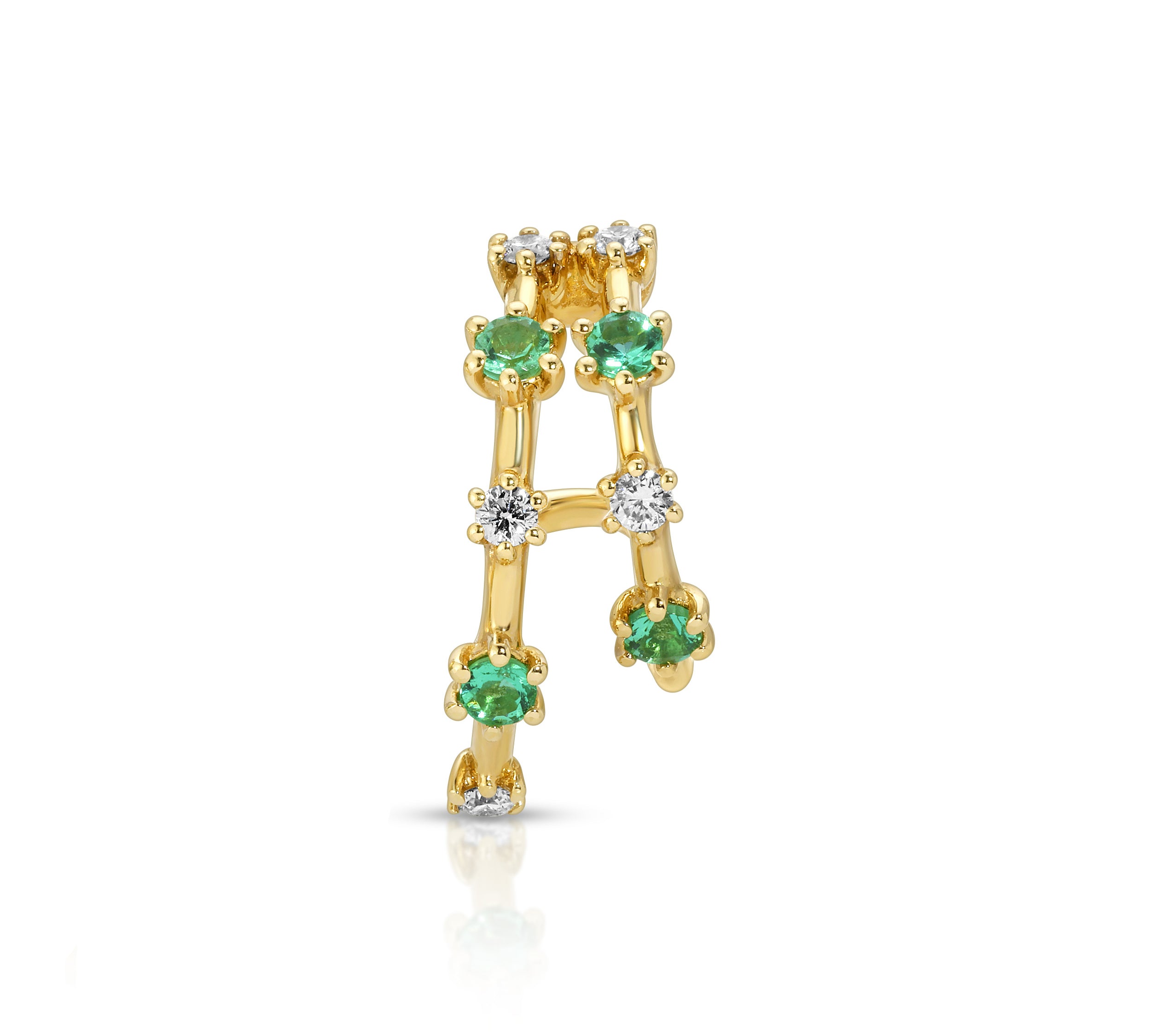 Stone Diamond Half-Huggie Hoop Huggie Earrings Roseark Deux Emerald+Diamond Single Left
