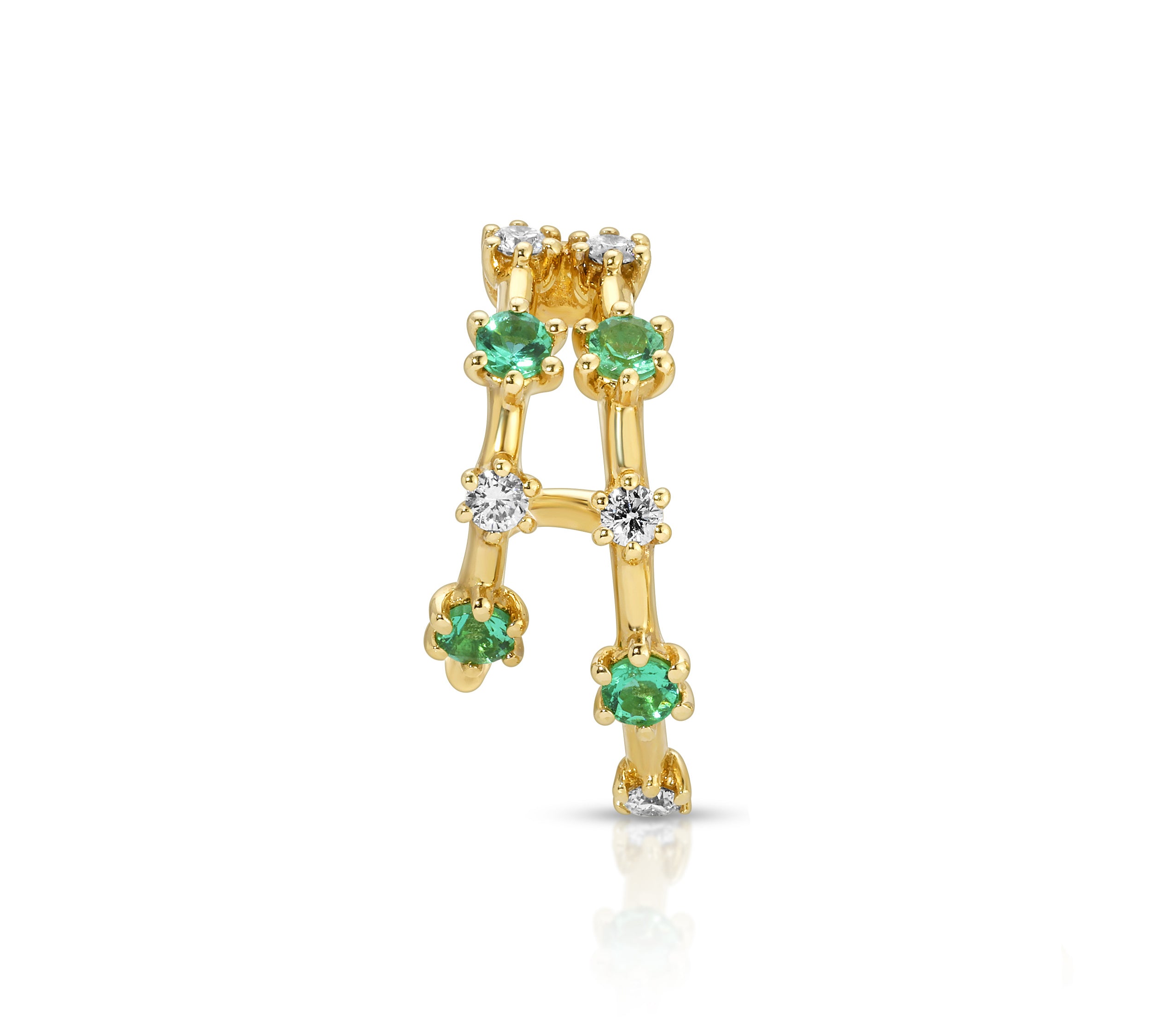 Stone Diamond Half-Huggie Hoop Huggie Earrings Roseark Deux Emerald+Diamond Single Right