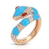 Turquoise Diamond Snake Ring with Garnet Eyes Ring Roseark Vintage