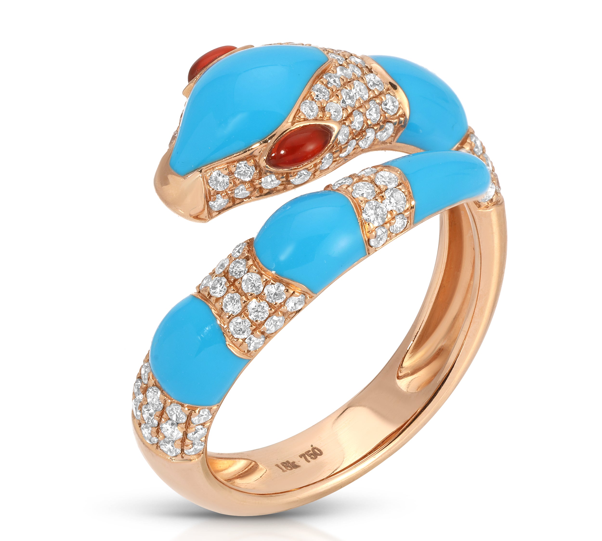 Turquoise Diamond Snake Ring with Garnet Eyes Ring Roseark Vintage