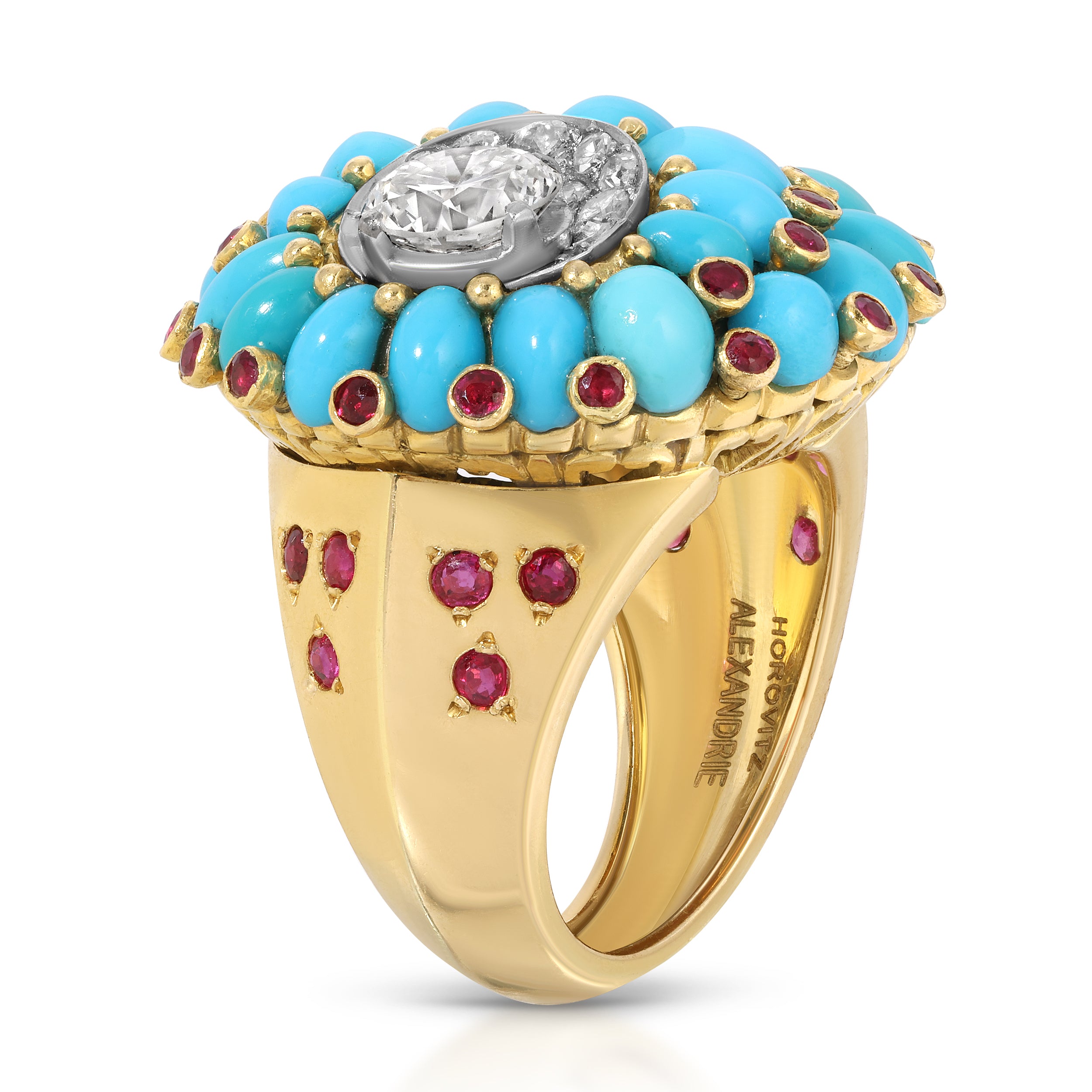 1950s Horovitz Alexandrie Turquoise Diamond Ring Statement Ring Roseark Vintage