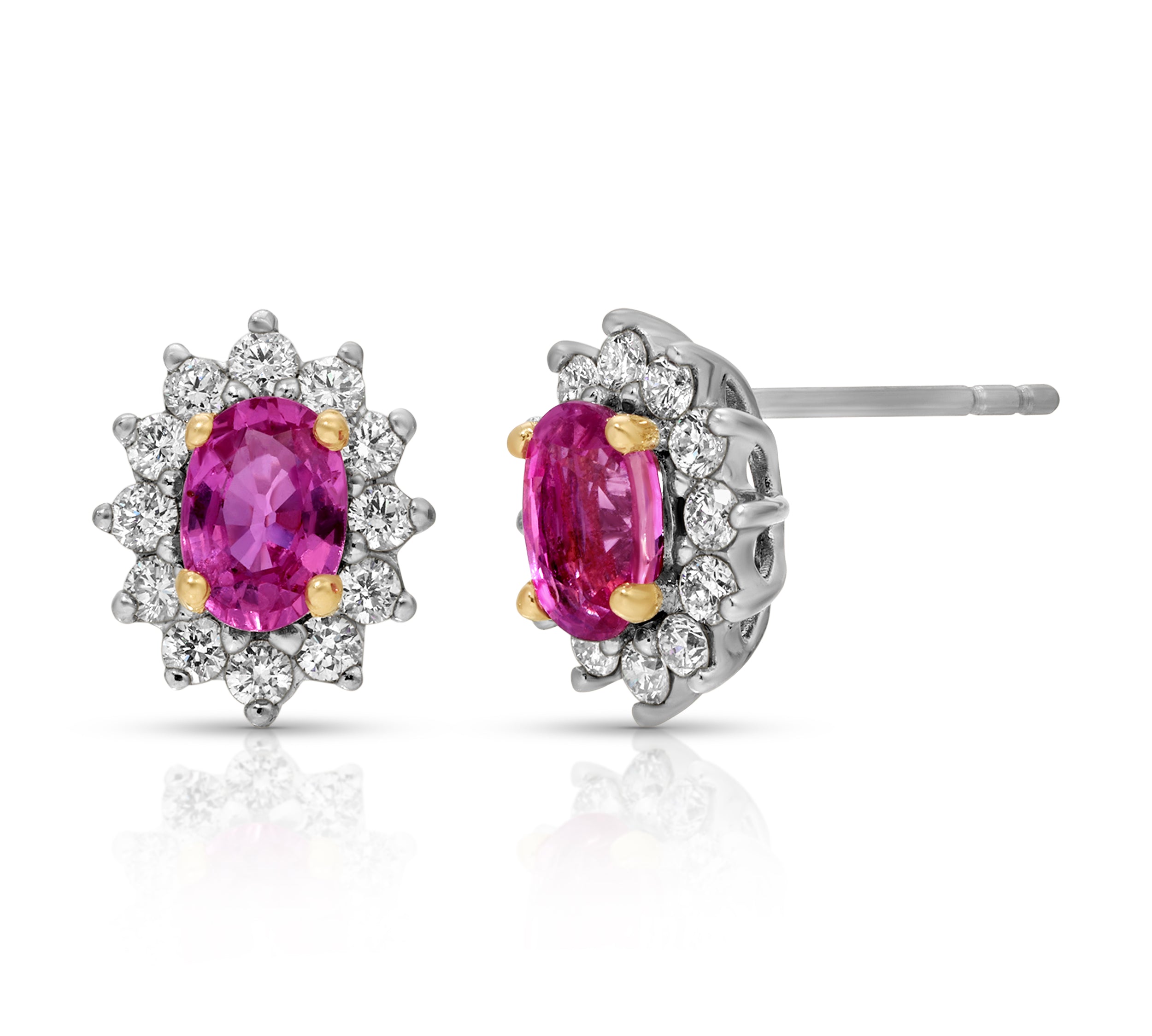 Pink Sapphire and Diamond Burst Stud Earrings Stud Earrings Roseark Deux Pair