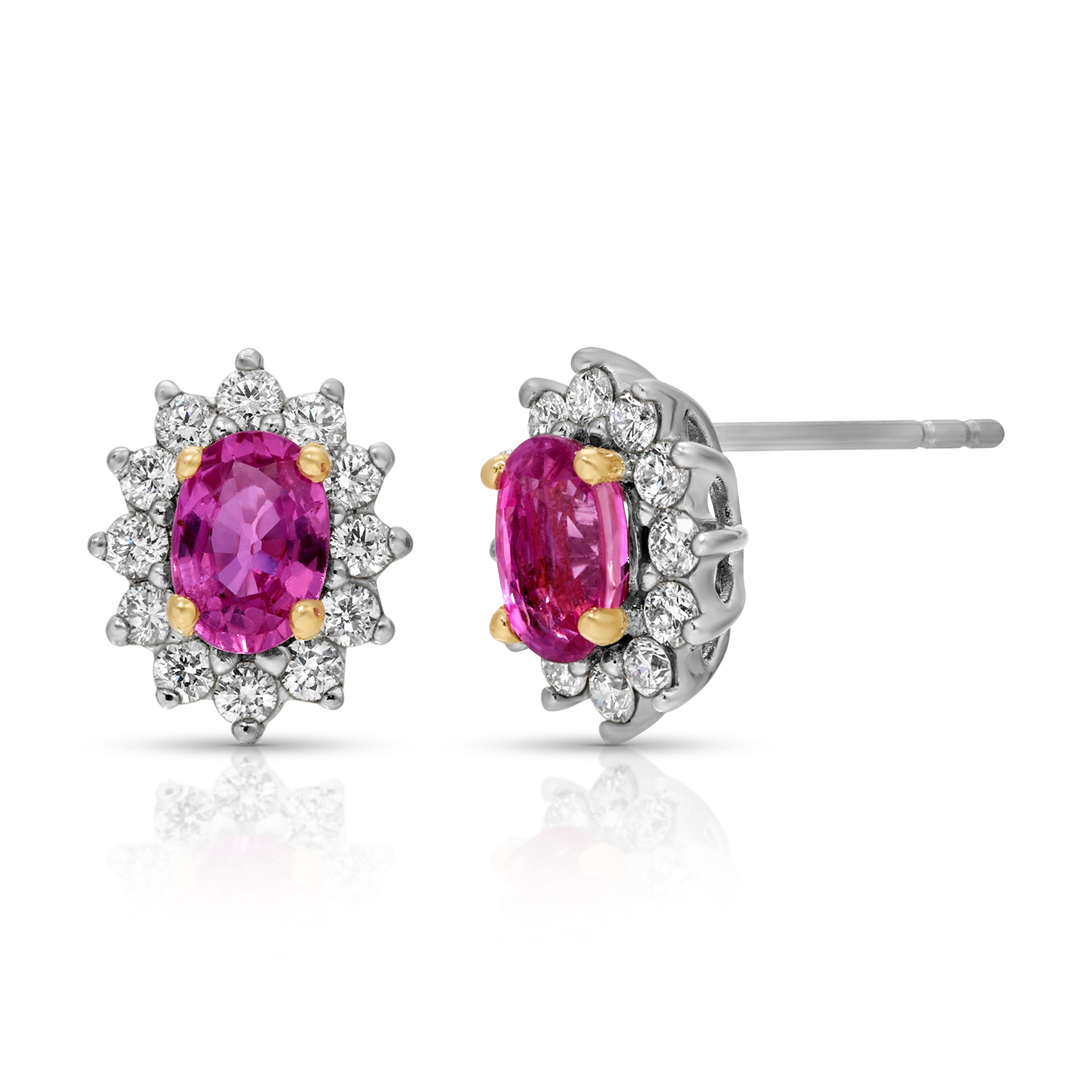 Pink Sapphire and Diamond Burst Stud Earrings Stud Earrings Roseark Deux Pair