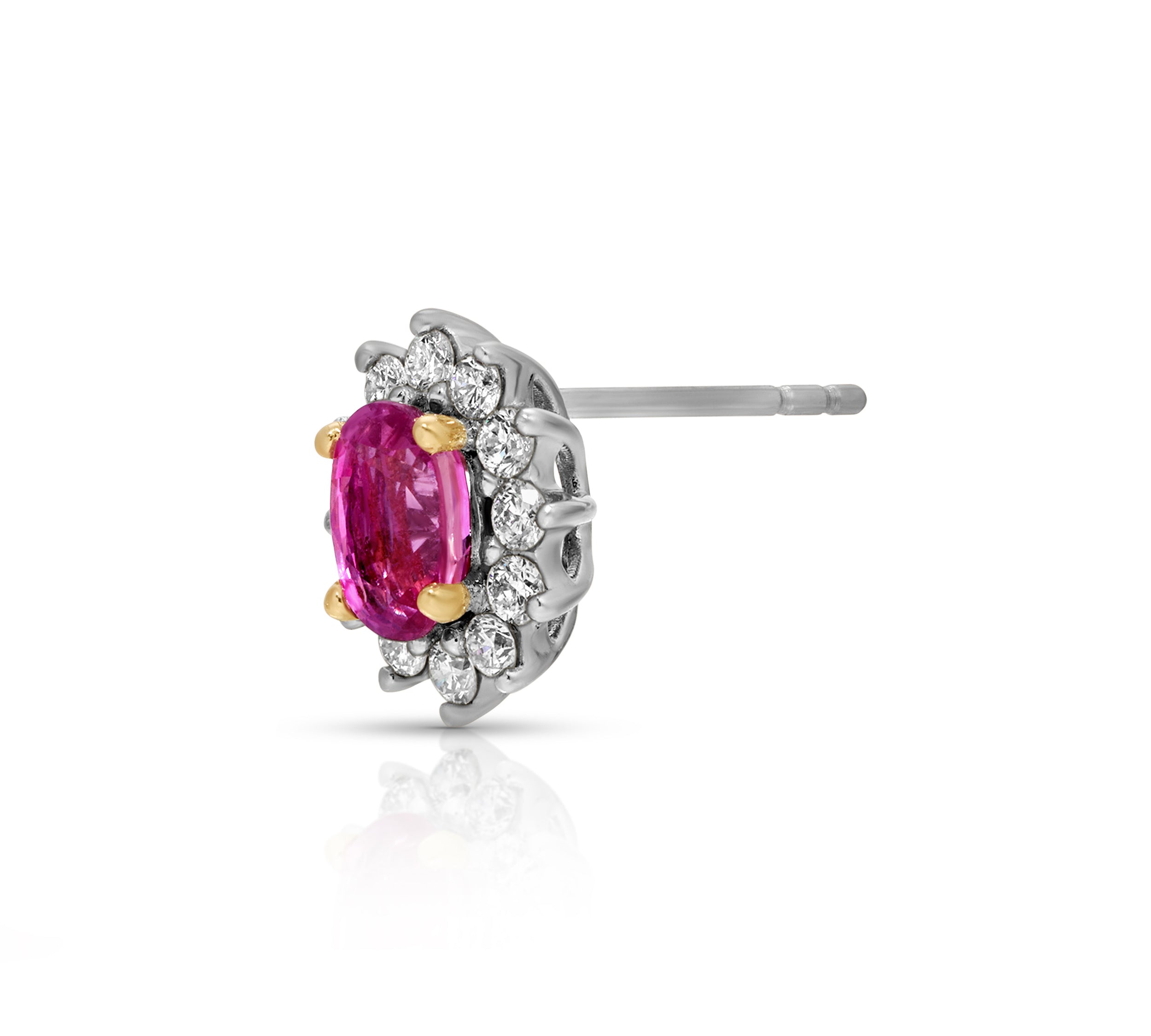 Pink Sapphire and Diamond Burst Stud Earrings Stud Earrings Roseark Deux Single