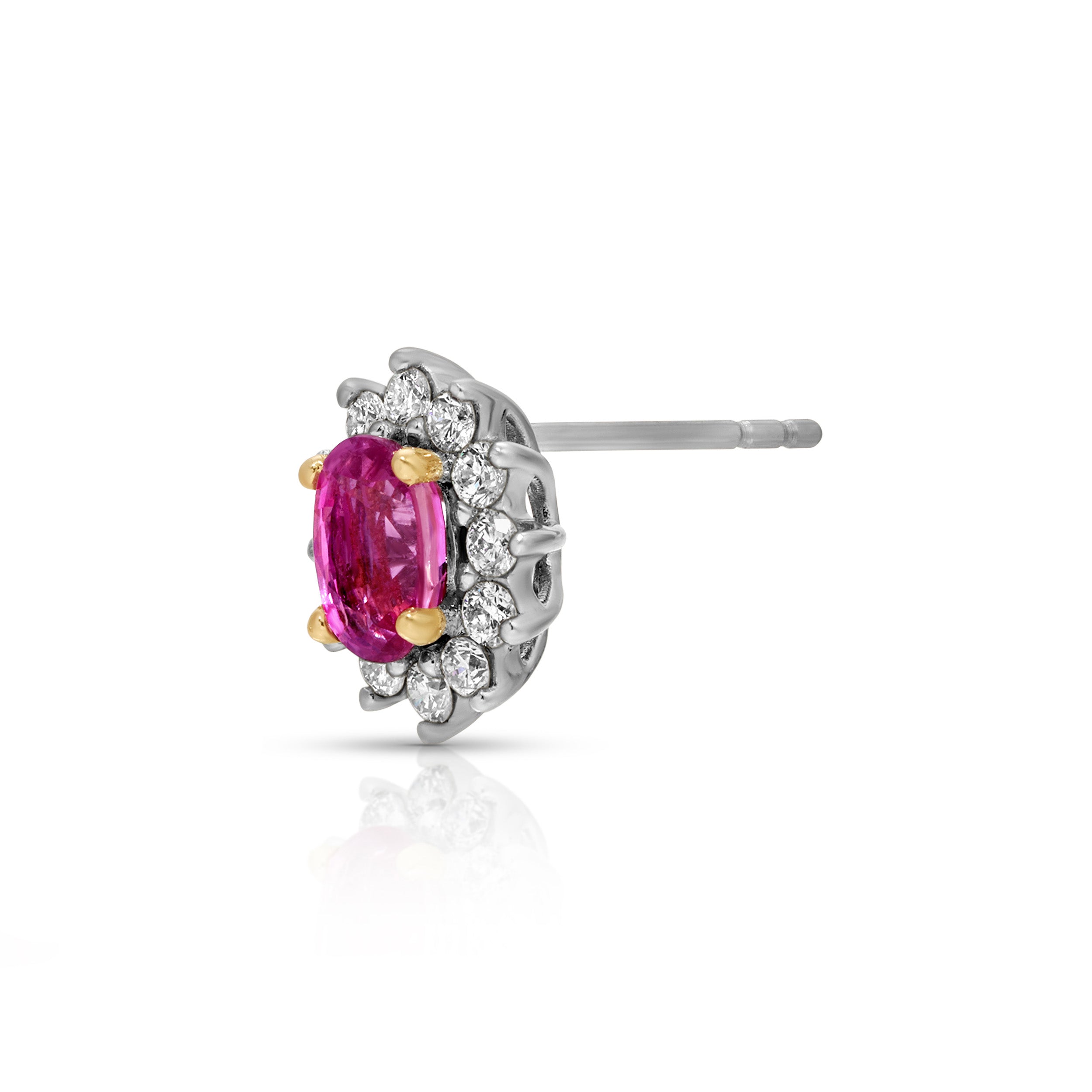 Pink Sapphire and Diamond Burst Stud Earrings Stud Earrings Roseark Deux Single