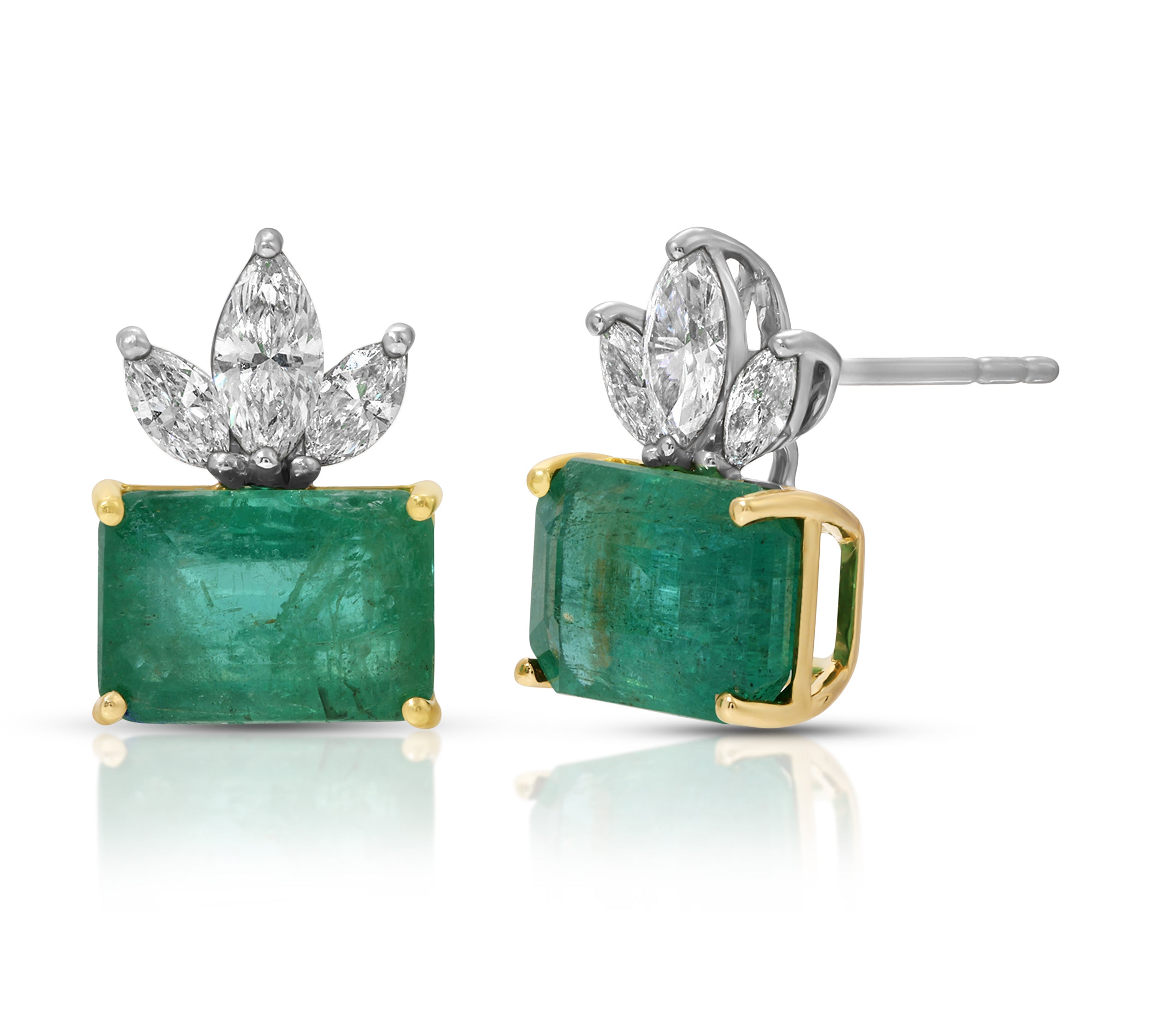 Emerald and Marquise Diamond Earring Stud Earrings Roseark Deux Pair