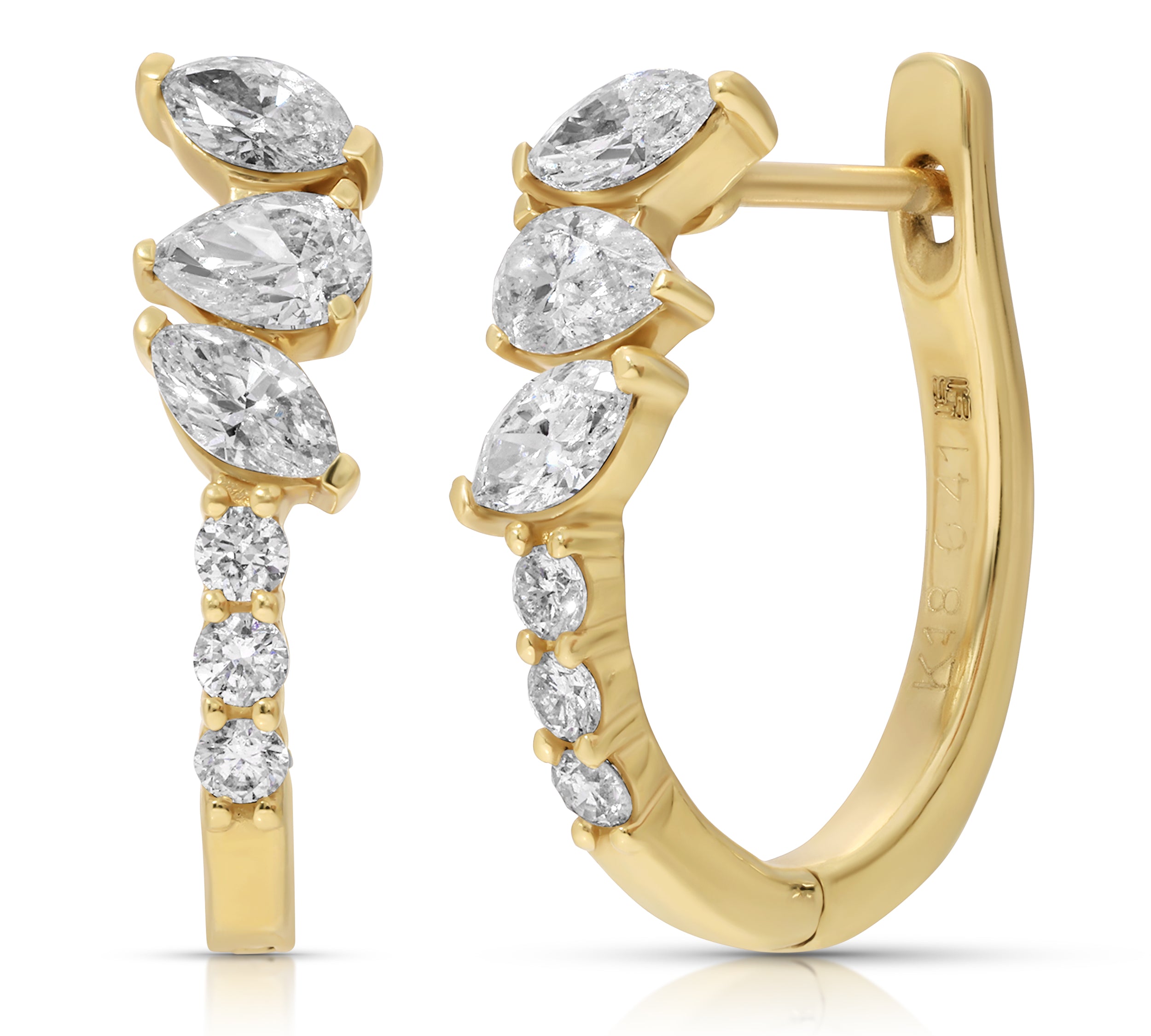 Tri-Teardrop Round Diamond Huggie Huggie Earrings Roseark Deux Pair