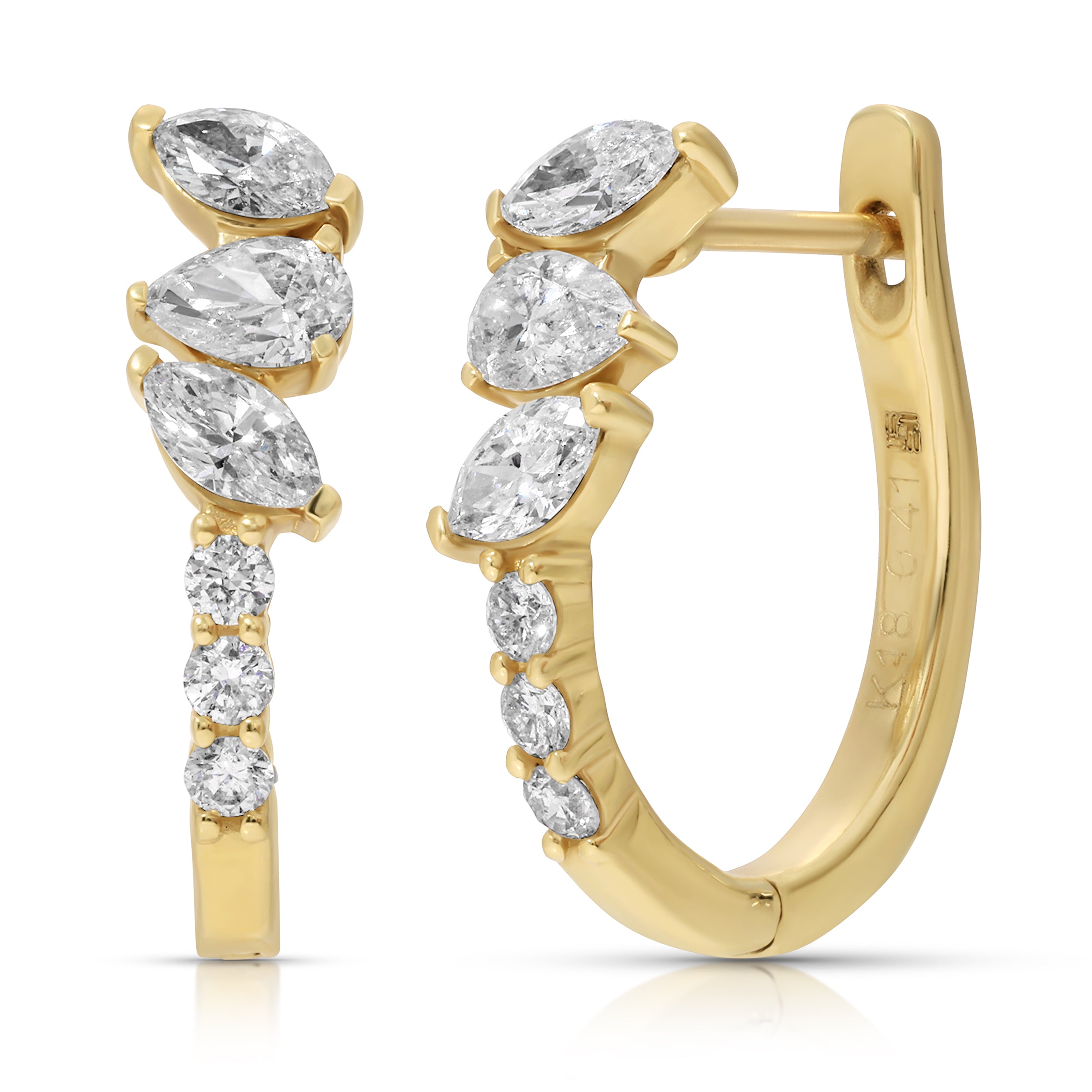 Tri-Teardrop Round Diamond Huggie Huggie Earrings Roseark Deux Pair