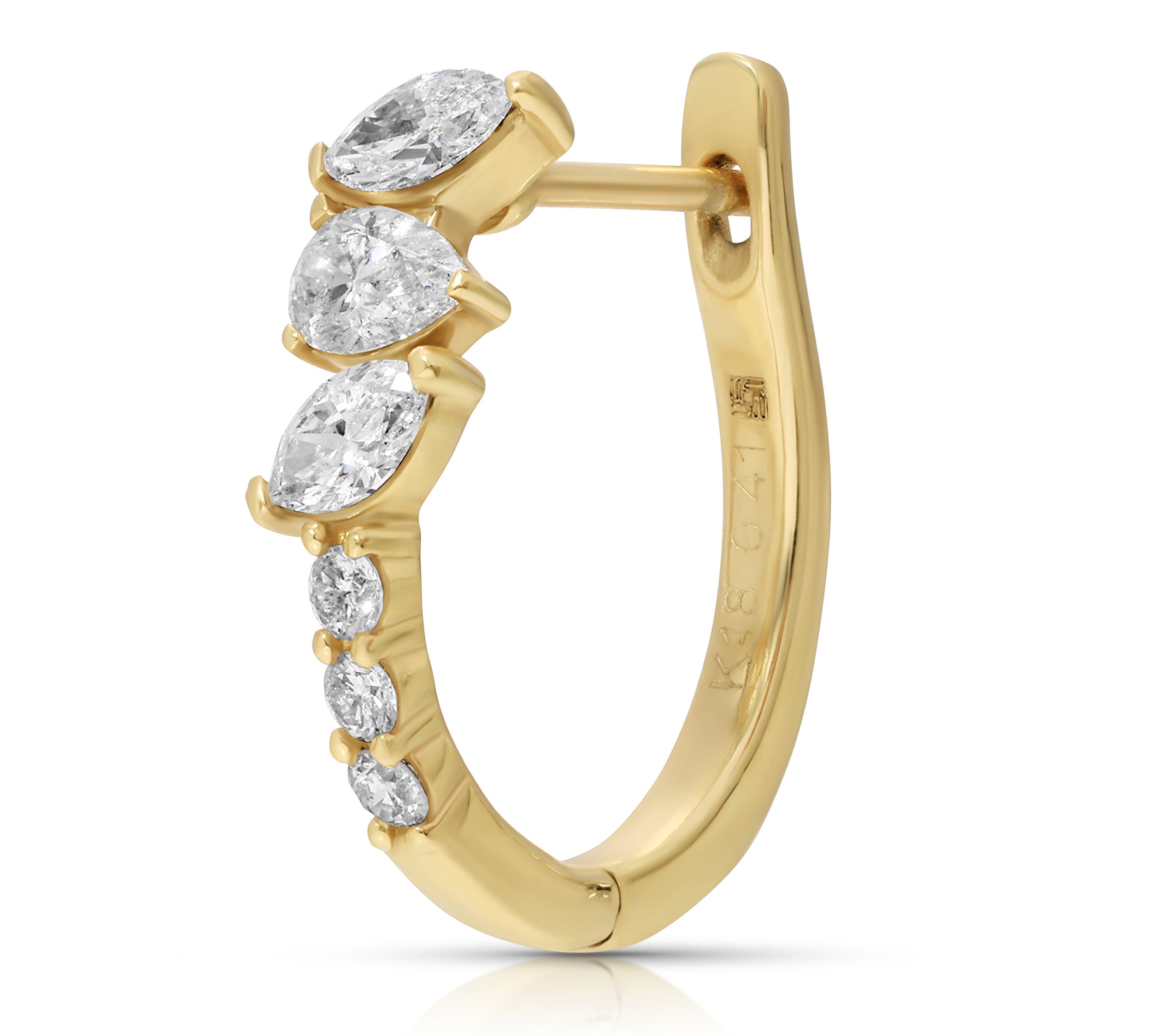 Tri-Teardrop Round Diamond Huggie Huggie Earrings Roseark Deux Single