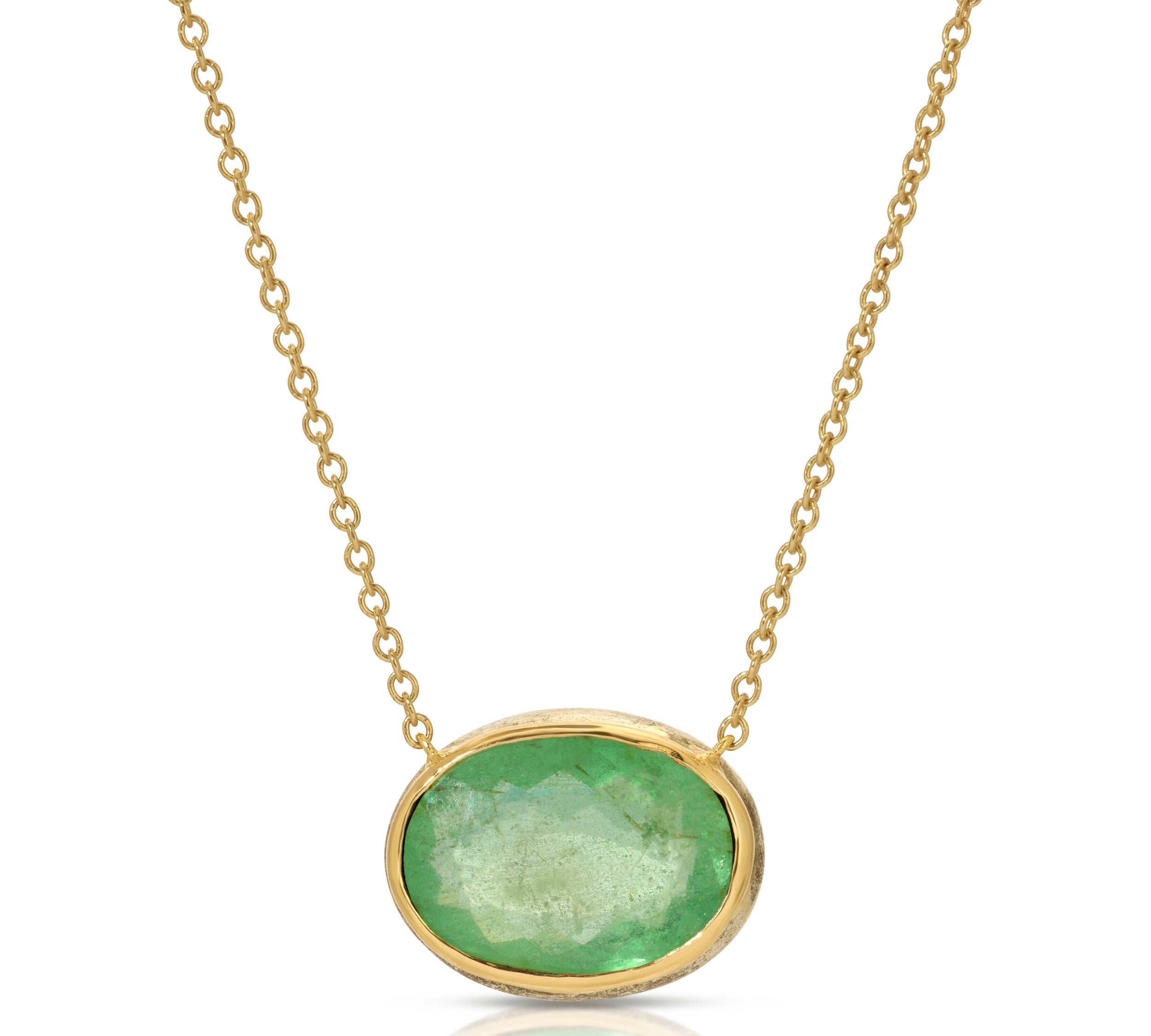 Bezeled Oval Emerald Pendant Necklace Pendant Necklace Roseark Jewelry