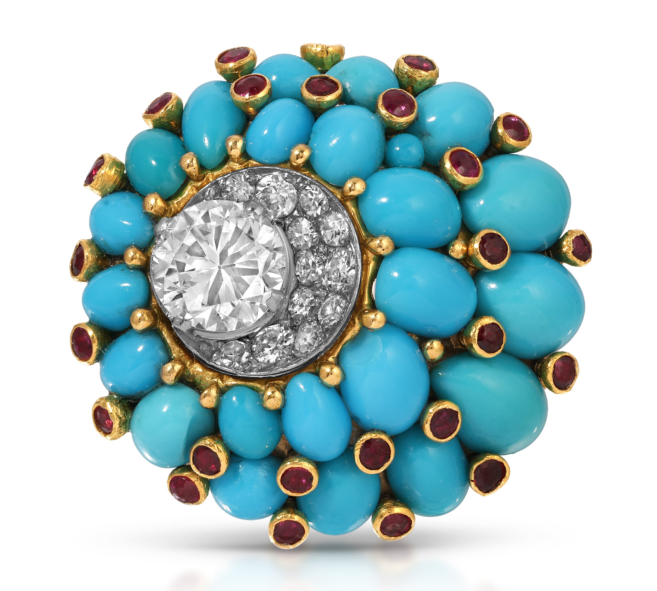 1950s Horovitz Alexandrie Turquoise Diamond Ring Statement Ring Roseark Vintage