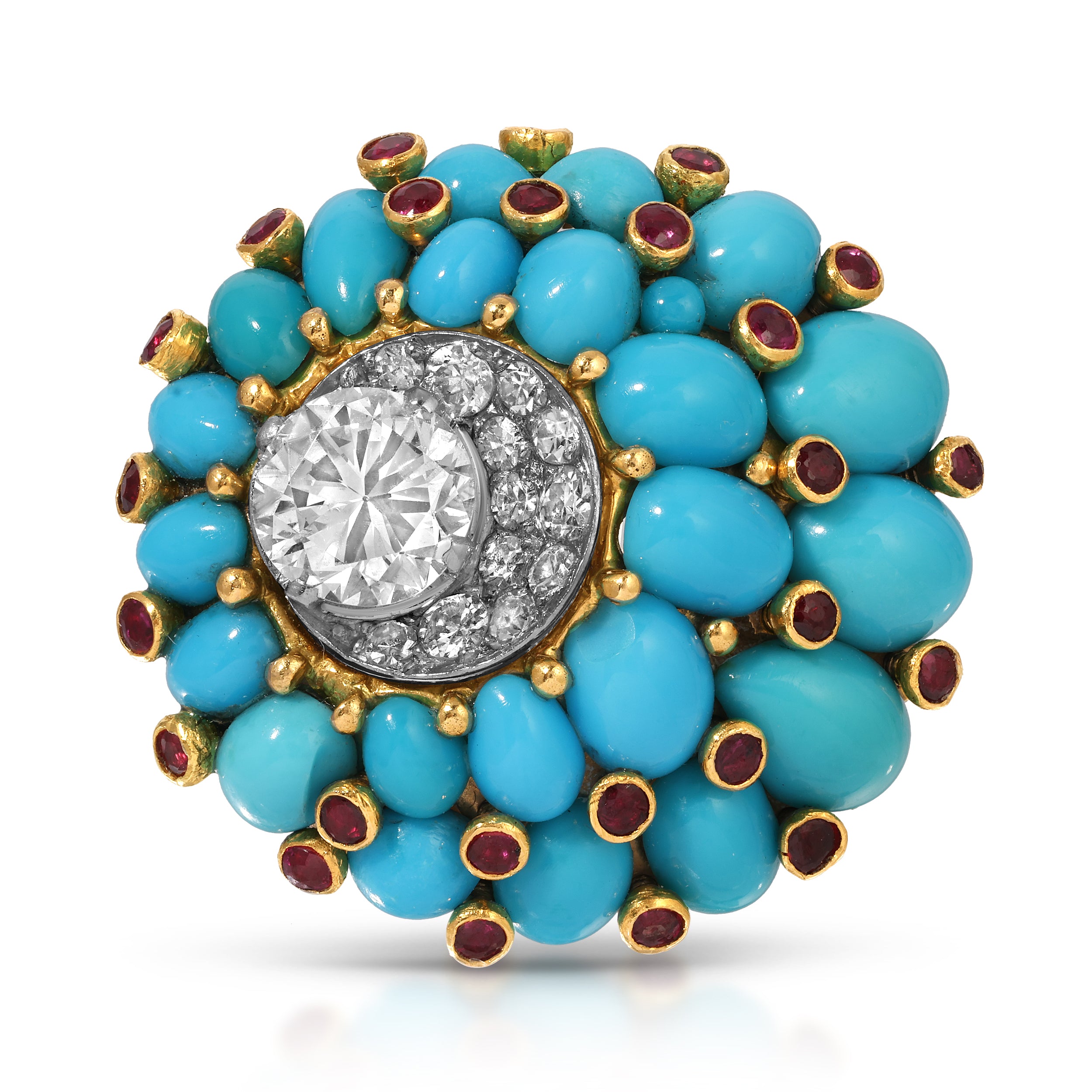 1950s Horovitz Alexandrie Turquoise Diamond Ring Statement Ring Roseark Vintage