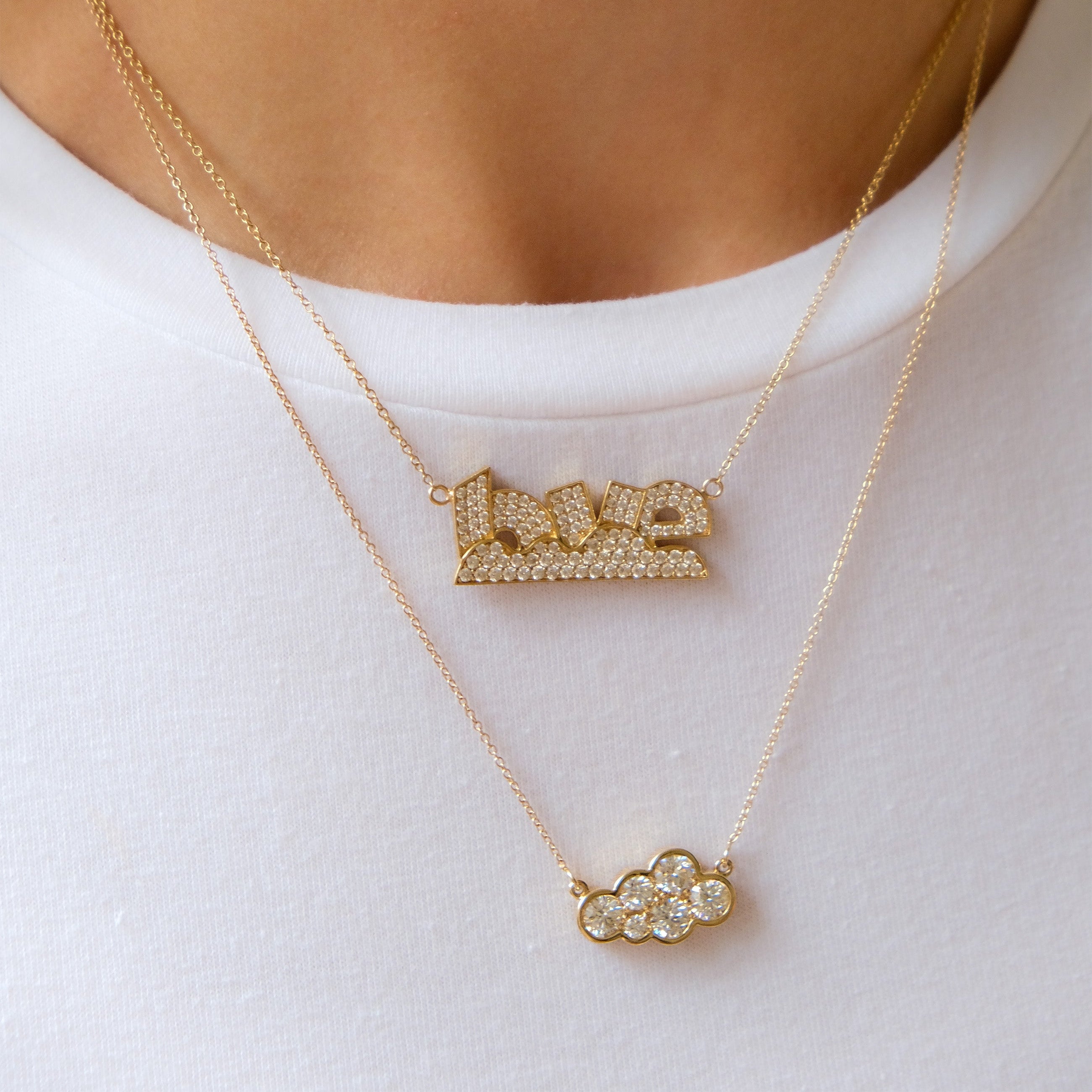 Small Diamond Cloud Necklace Charm Necklace The Finest Stack