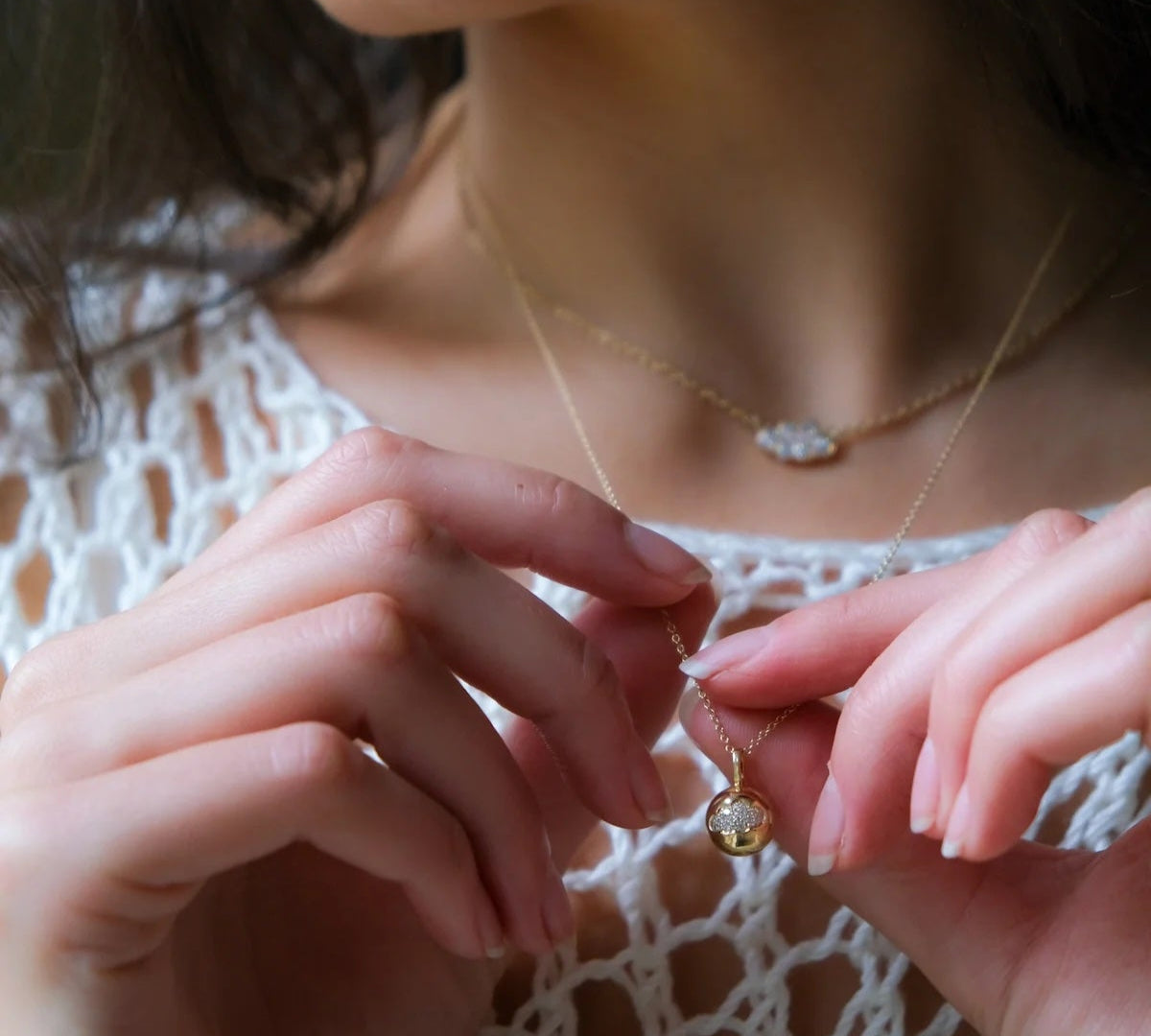 Pave Inlaid Cloud Diamond Sphere Necklace Charm Necklace The Finest Stack