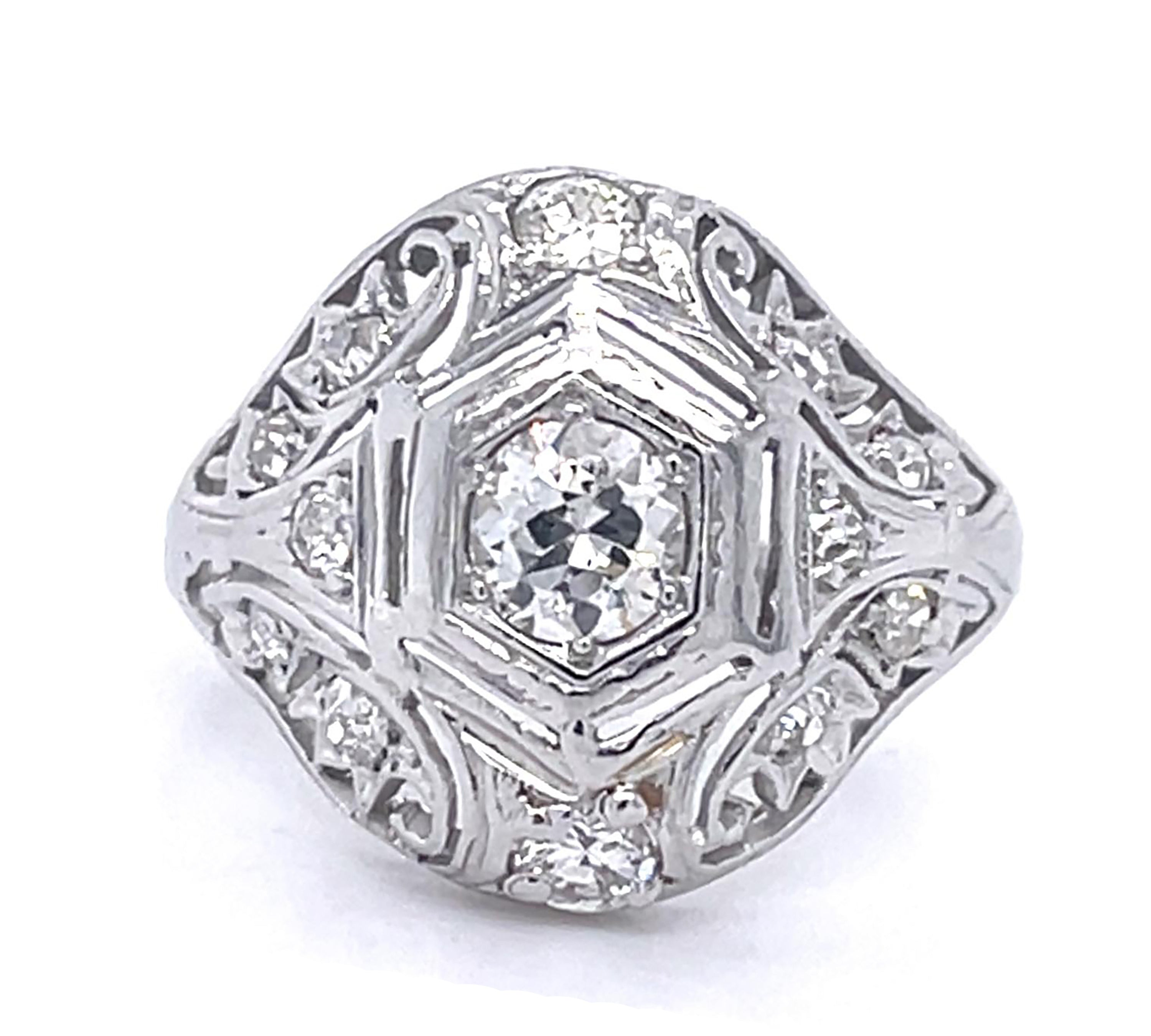 Antique 1920s Diamond Platinum Ring Statement Ring Roseark Vintage