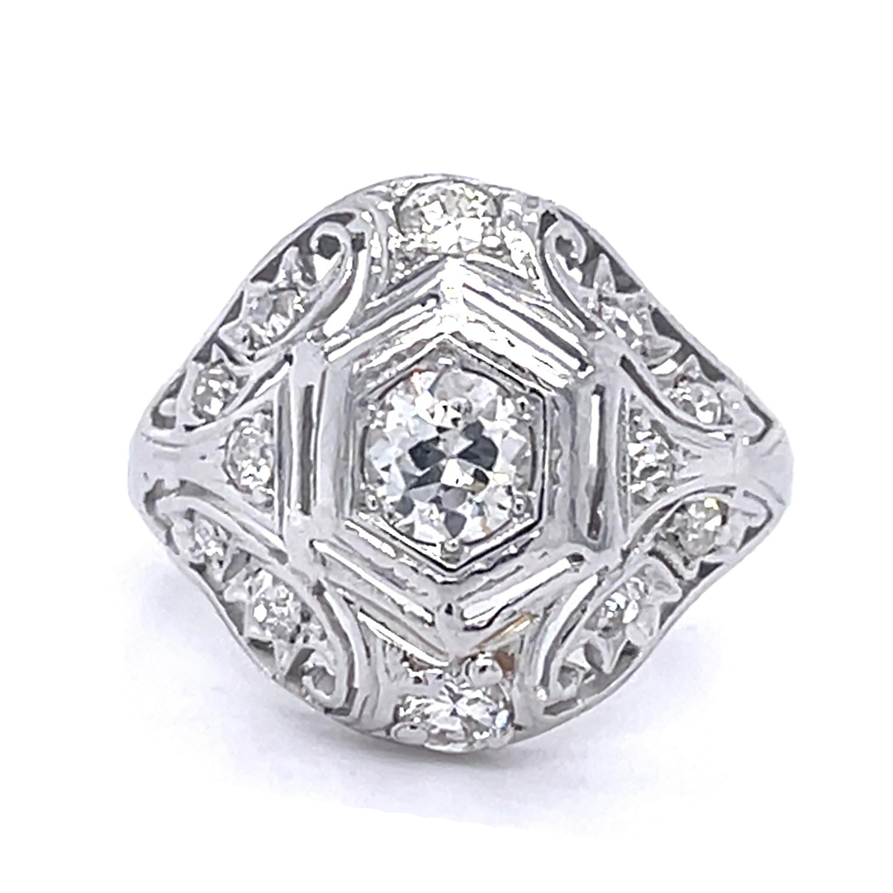 Antique 1920s Diamond Platinum Ring Statement Ring Roseark Vintage