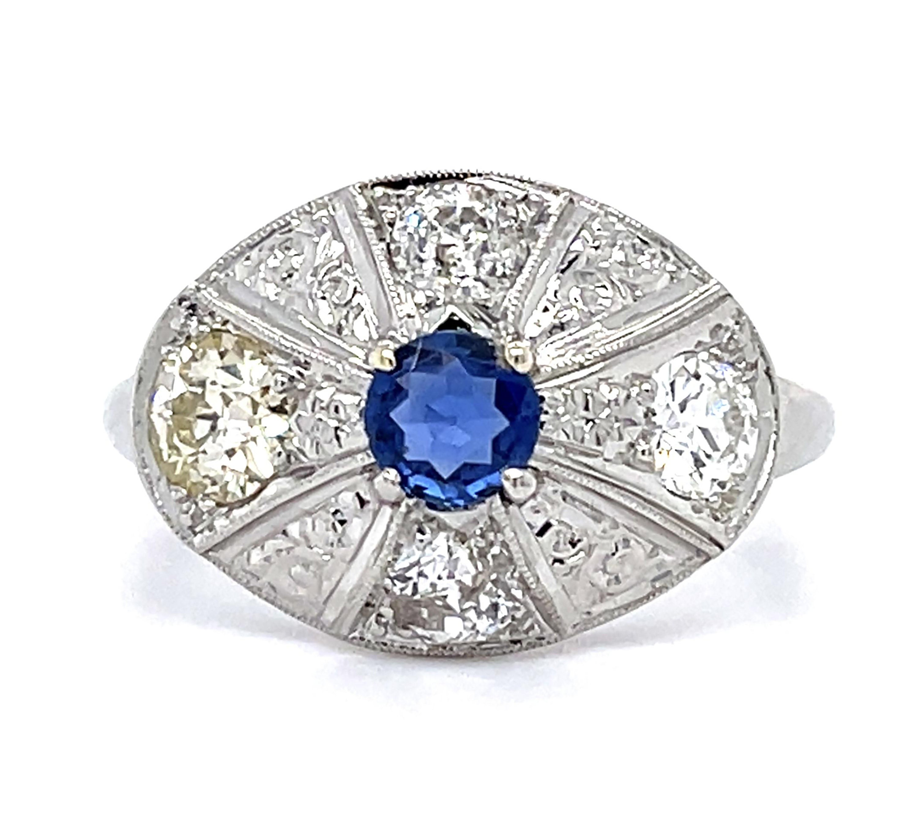 Sapphire Diamond Dome Platinum Ring Statement Ring Roseark Vintage