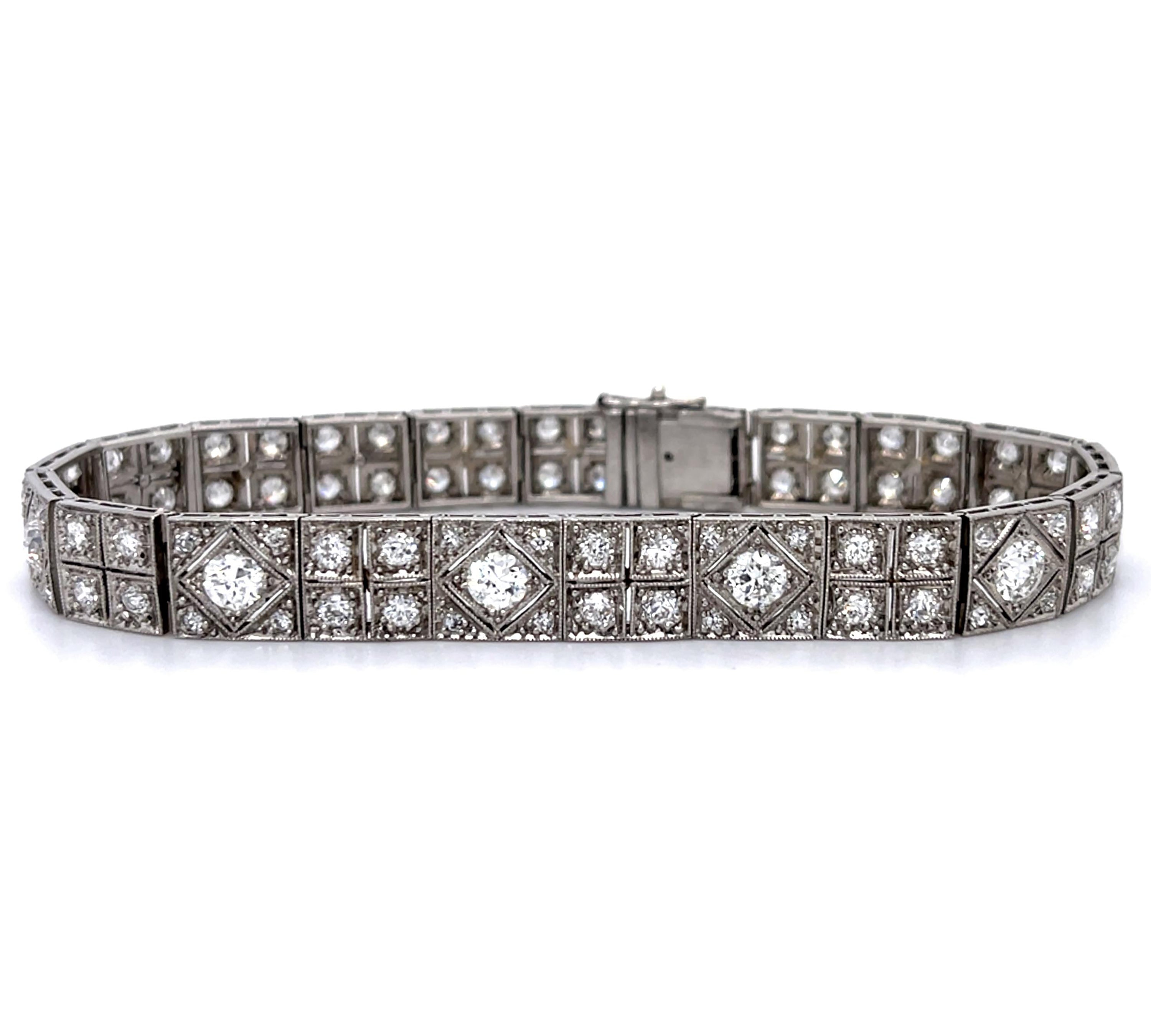 Art Deco Old European Diamond PT Bracelet Bracelet Roseark Vintage