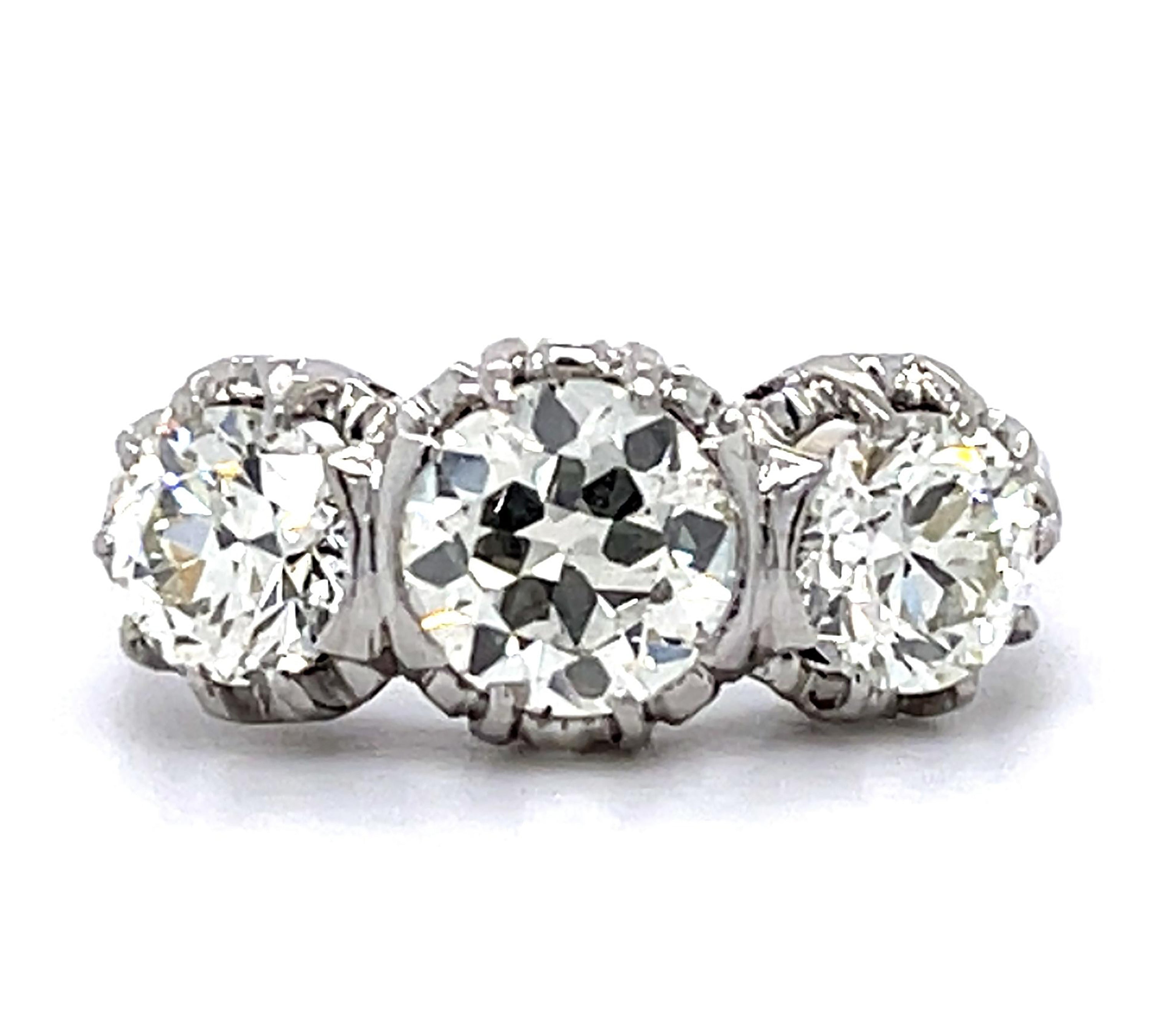 Art Deco European Three-Diamond Ring Statement Ring Roseark Vintage