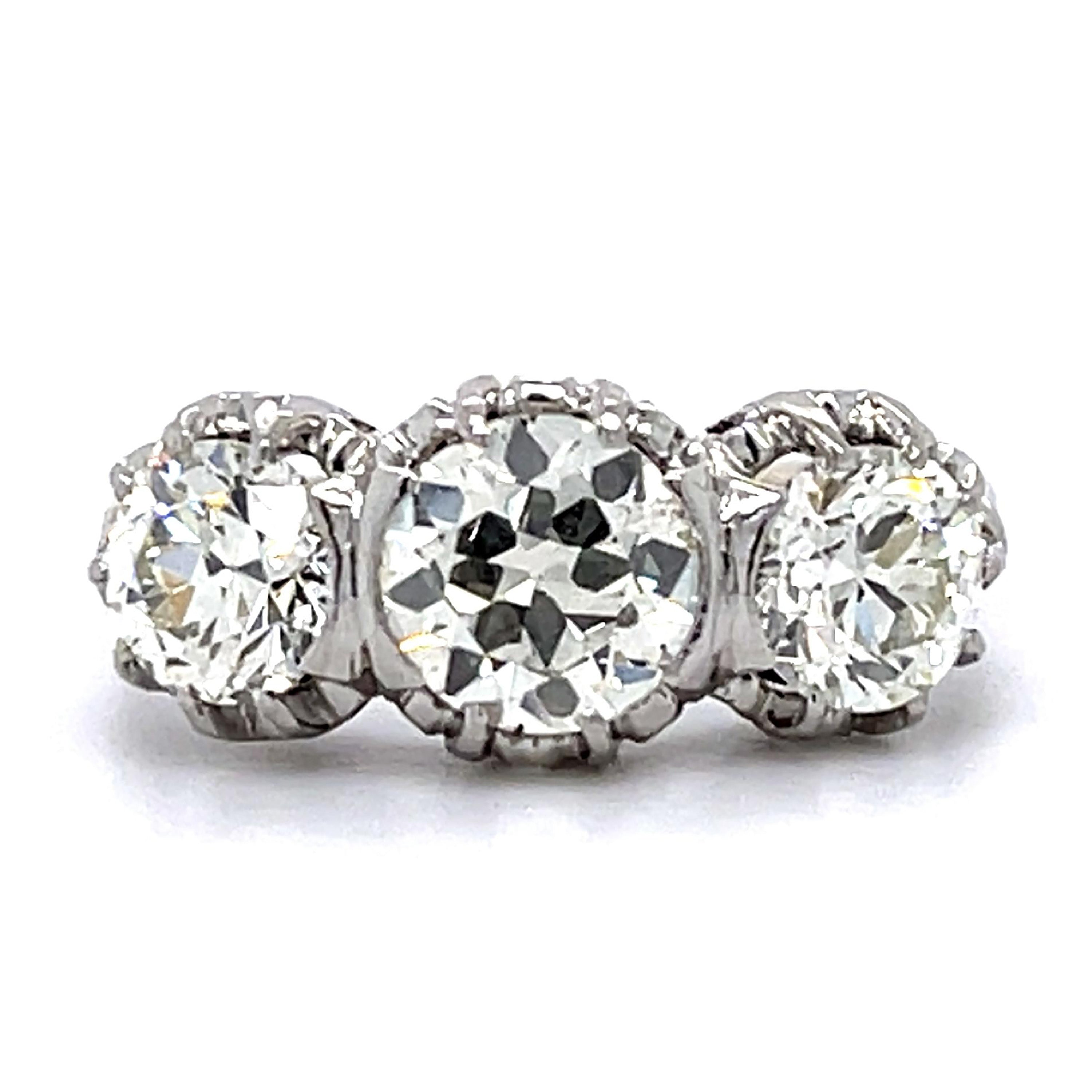 Art Deco European Three-Diamond Ring Statement Ring Roseark Vintage