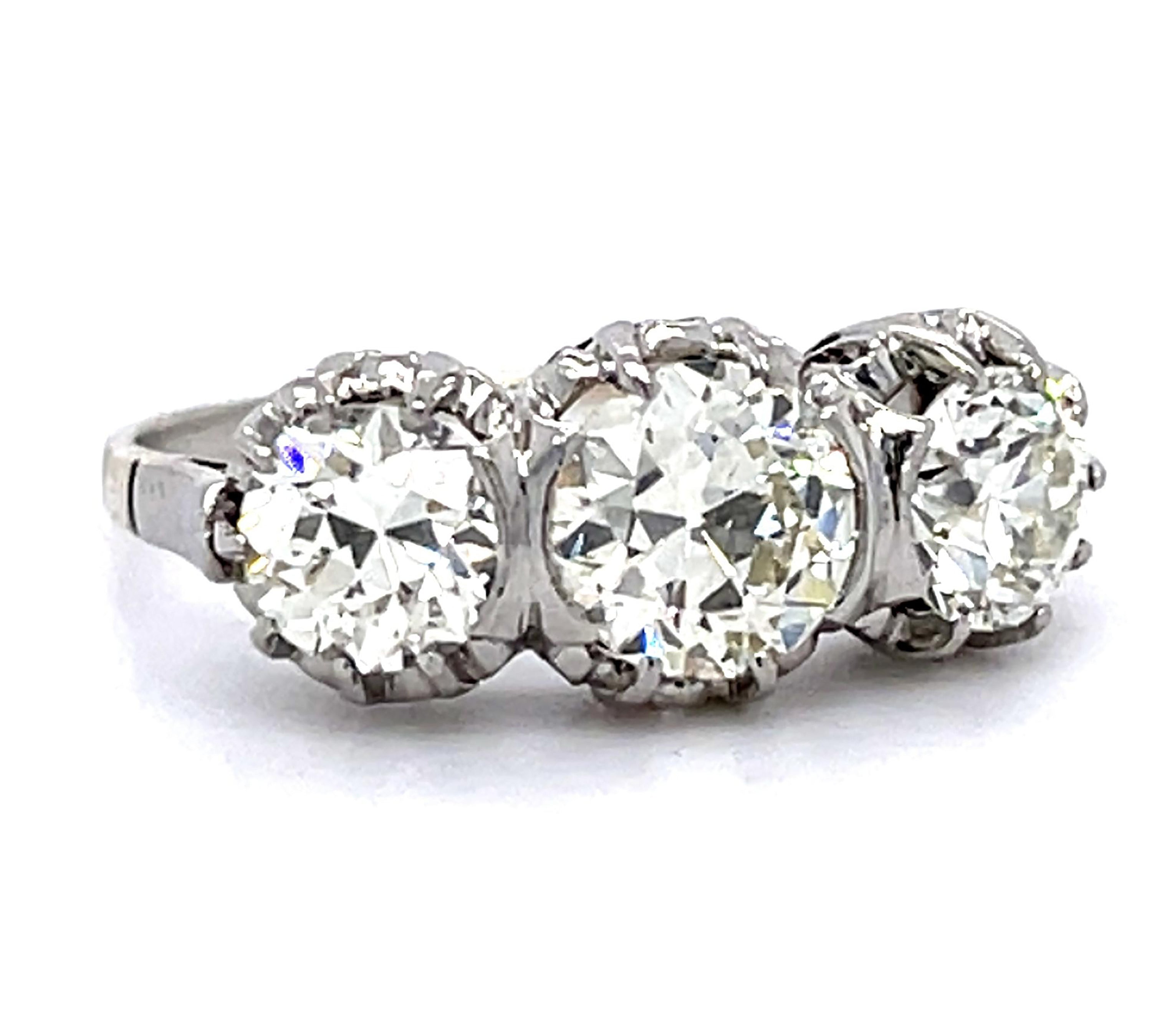 Art Deco European Three-Diamond Ring Statement Ring Roseark Vintage