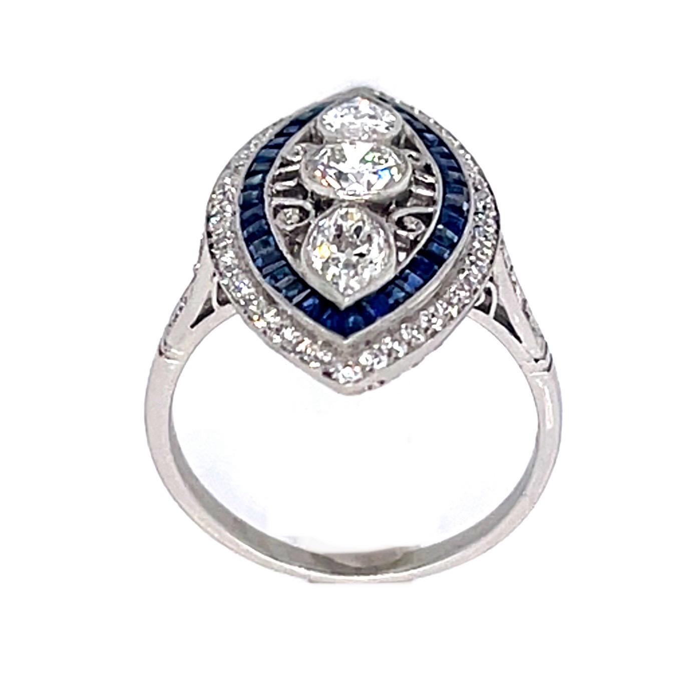 Euro Diamond Sapphire Handmade Ring Statement Ring Roseark Vintage