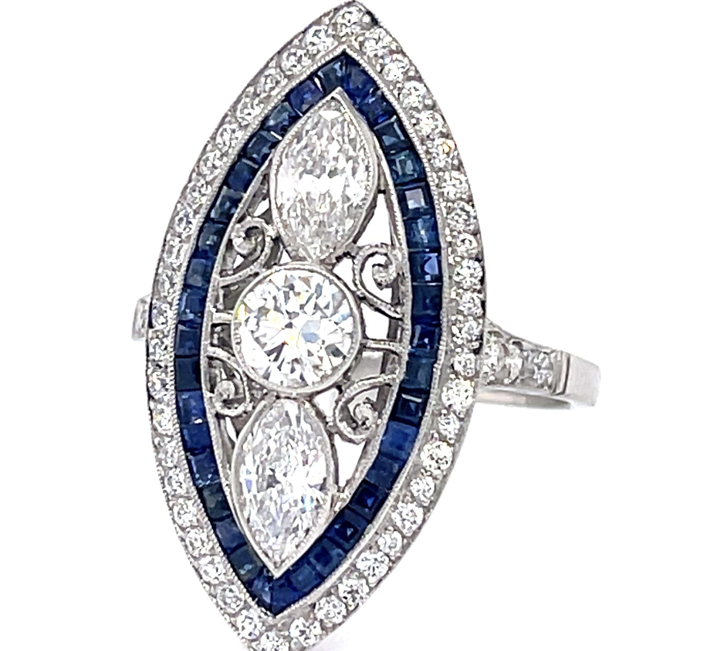 Euro Diamond Sapphire Handmade Ring Statement Ring Roseark Vintage