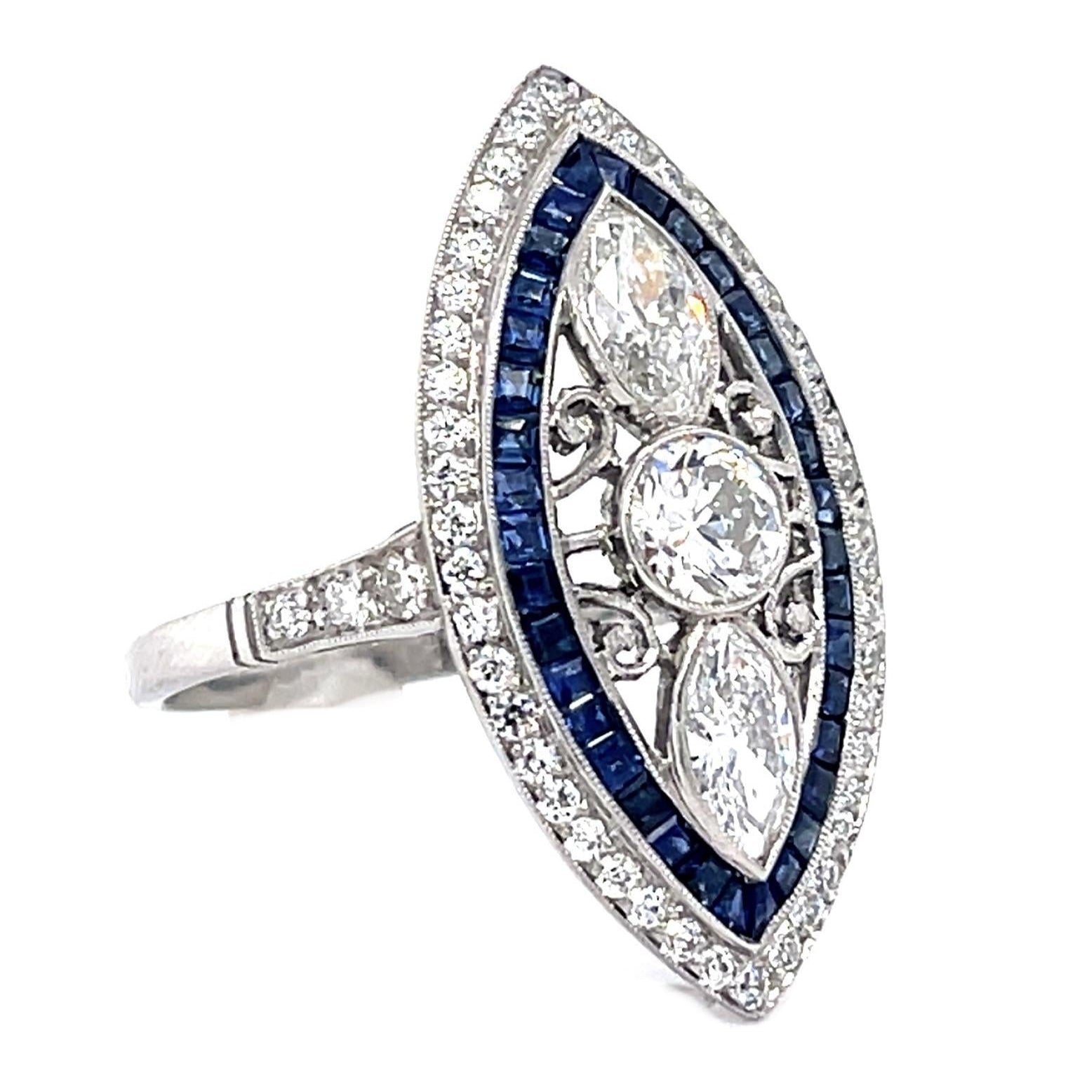 Euro Diamond Sapphire Handmade Ring Statement Ring Roseark Vintage