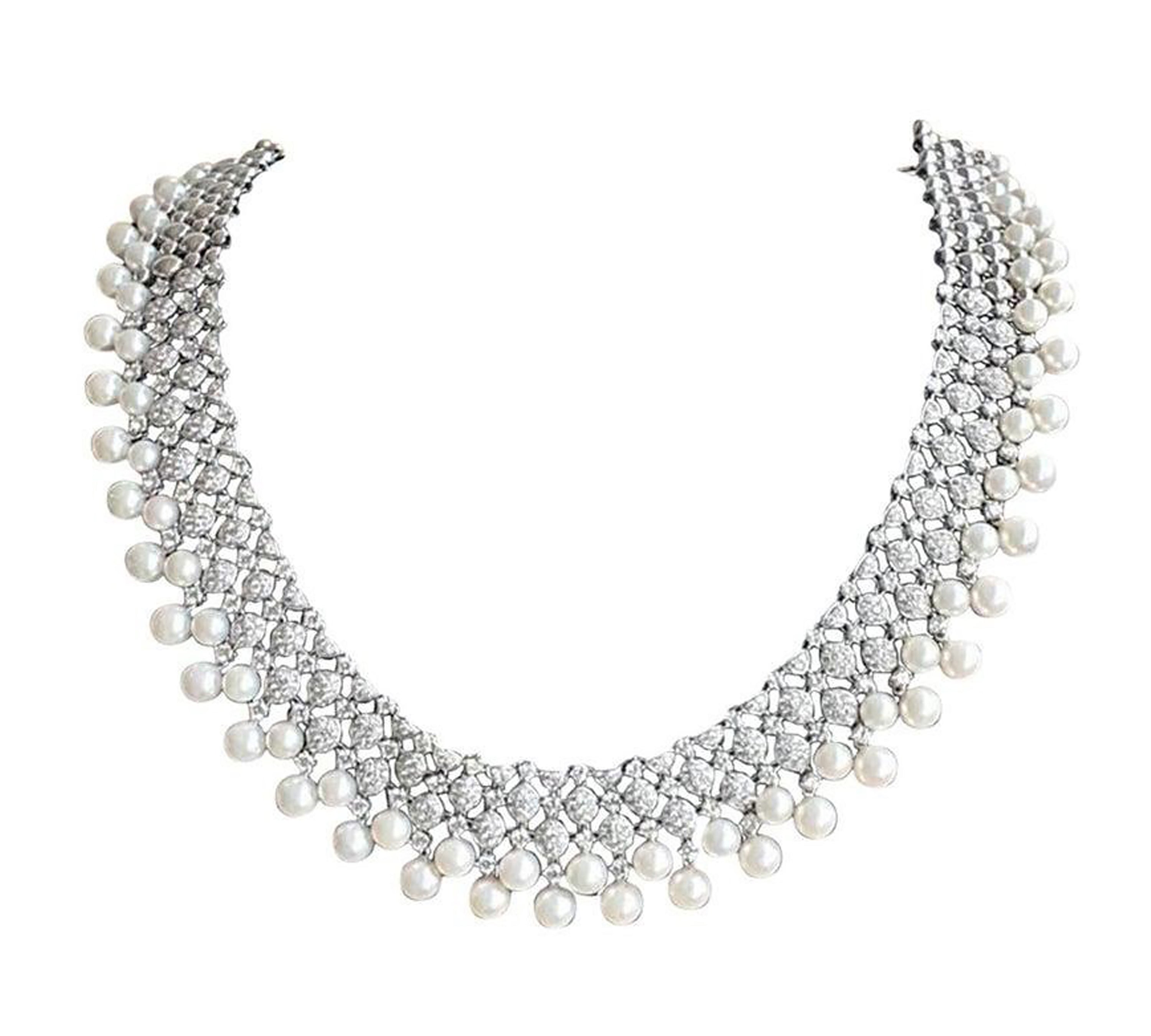 Cultural Pearl Diamond Necklace Statement Necklace Goshwara