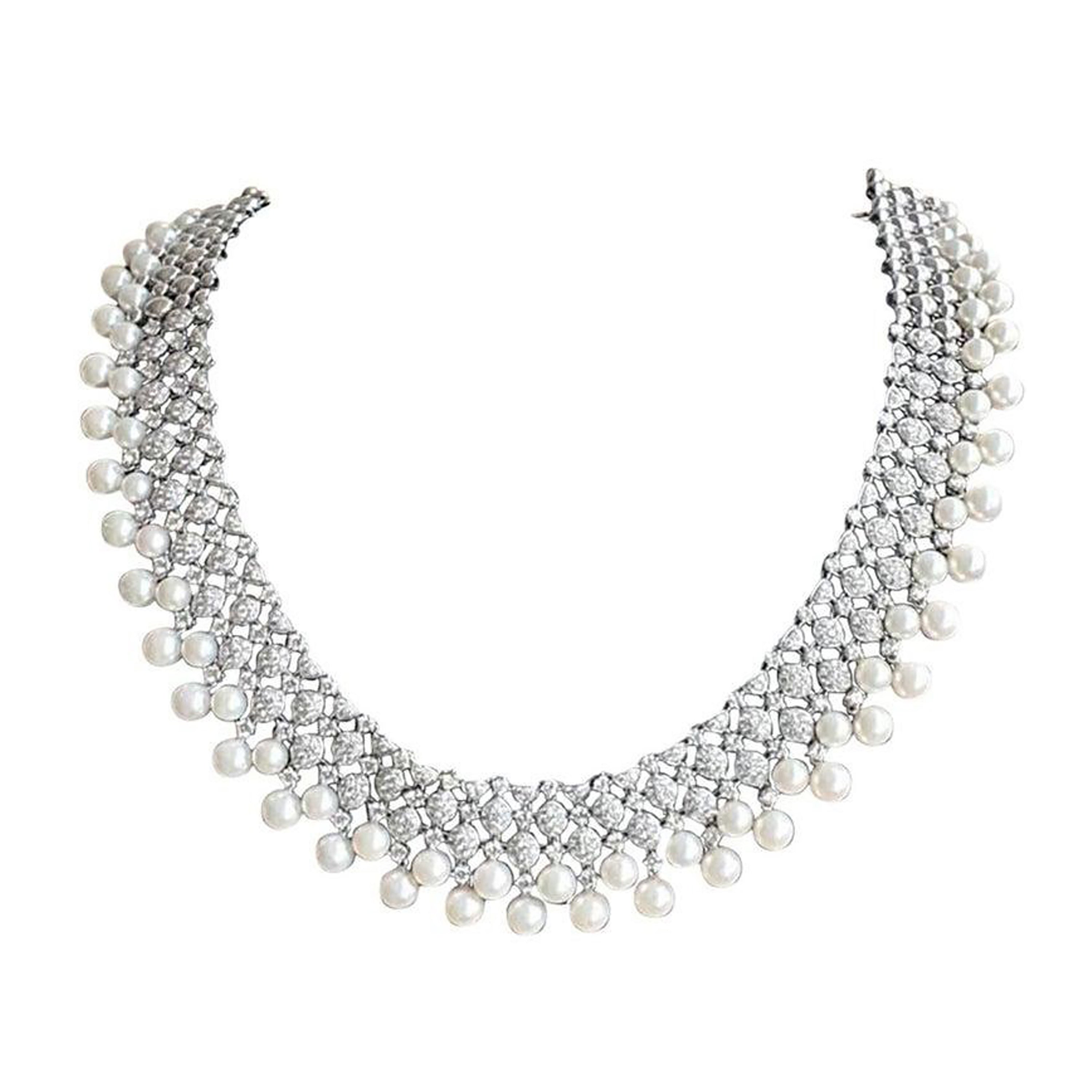 Cultural Pearl Diamond Necklace Statement Necklace Goshwara
