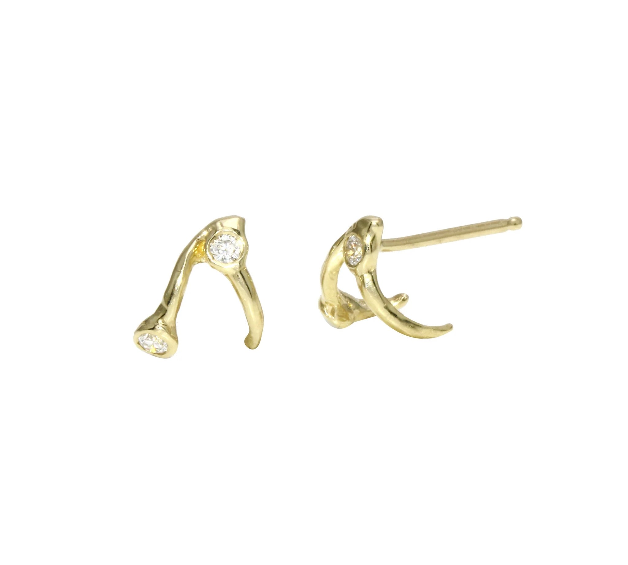 Split Half Hoop w/ Diamond Accents Stud Earrings Jaine K Designs Pair