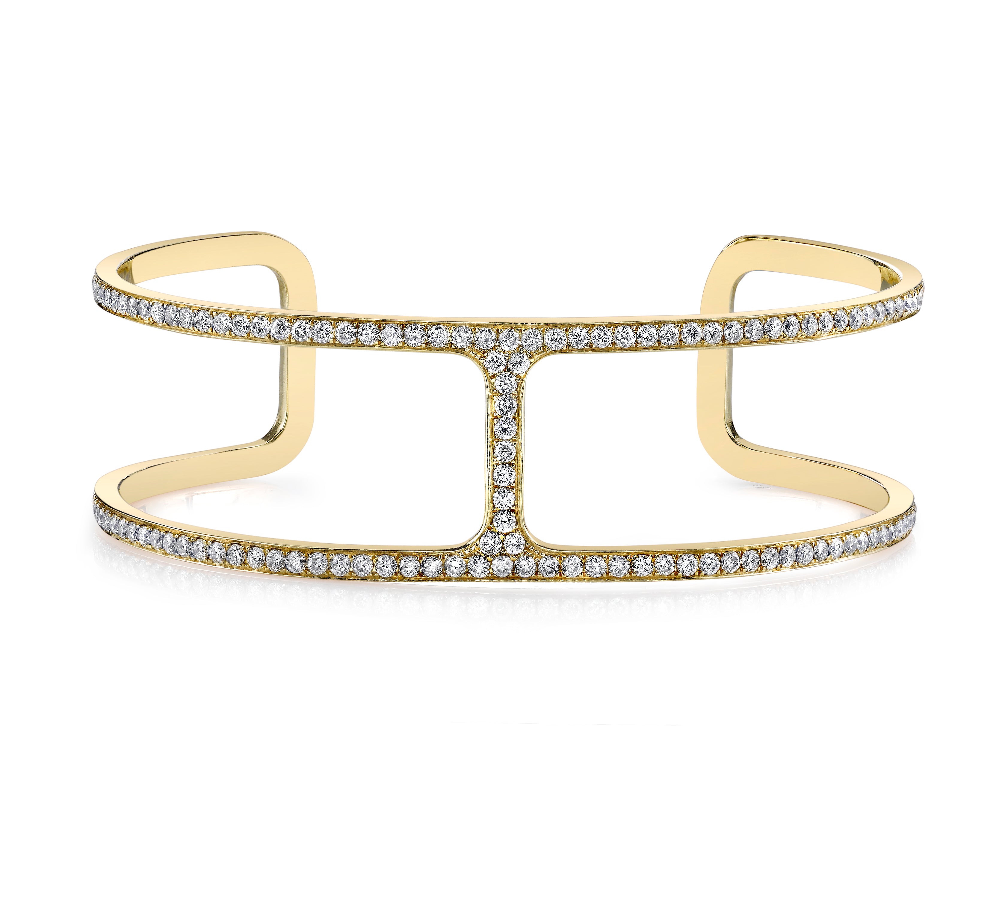 Diamond T-Cuff, Small Cuff Bracelet Karma El-Khalil Yellow Gold  