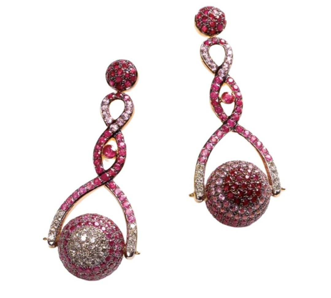 Ruby Pave Spinning Ball Drop Earrings Statement Earrings Carolyn Rodney