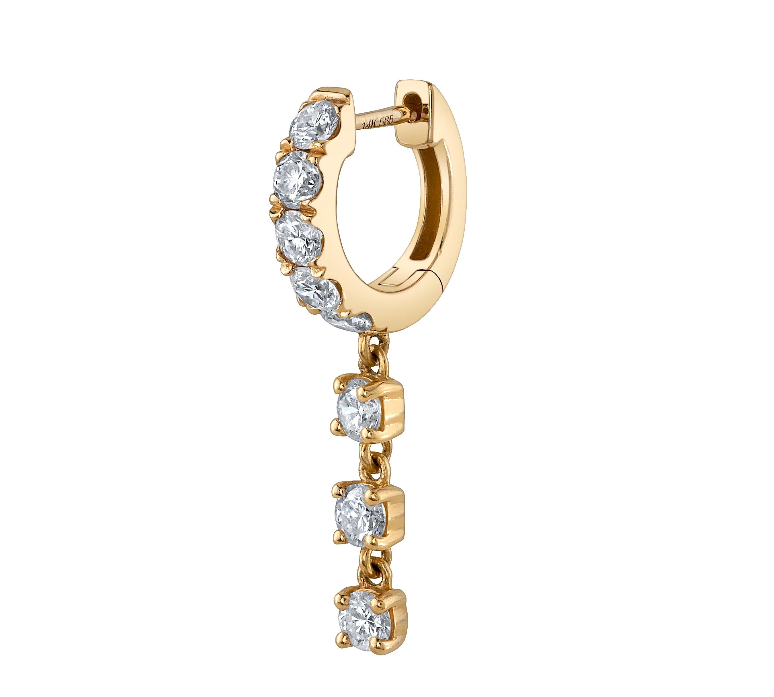 Triple Diamond Prong Drop Huggie Huggie Earrings Roseark Deux Single