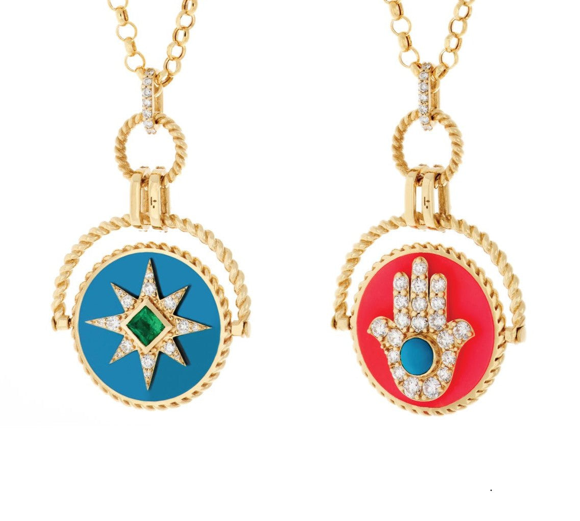Double-Sided Hand of Fatima Star Necklace Pendant Necklace Falamank