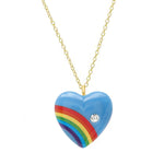 Vintage Acrylic Heart Necklace with Diamond Pendant Necklace Elisabeth Bell Jewelry Large Blue