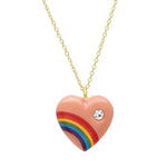 Vintage Acrylic Heart Necklace with Diamond Pendant Necklace Elisabeth Bell Jewelry Large Orange