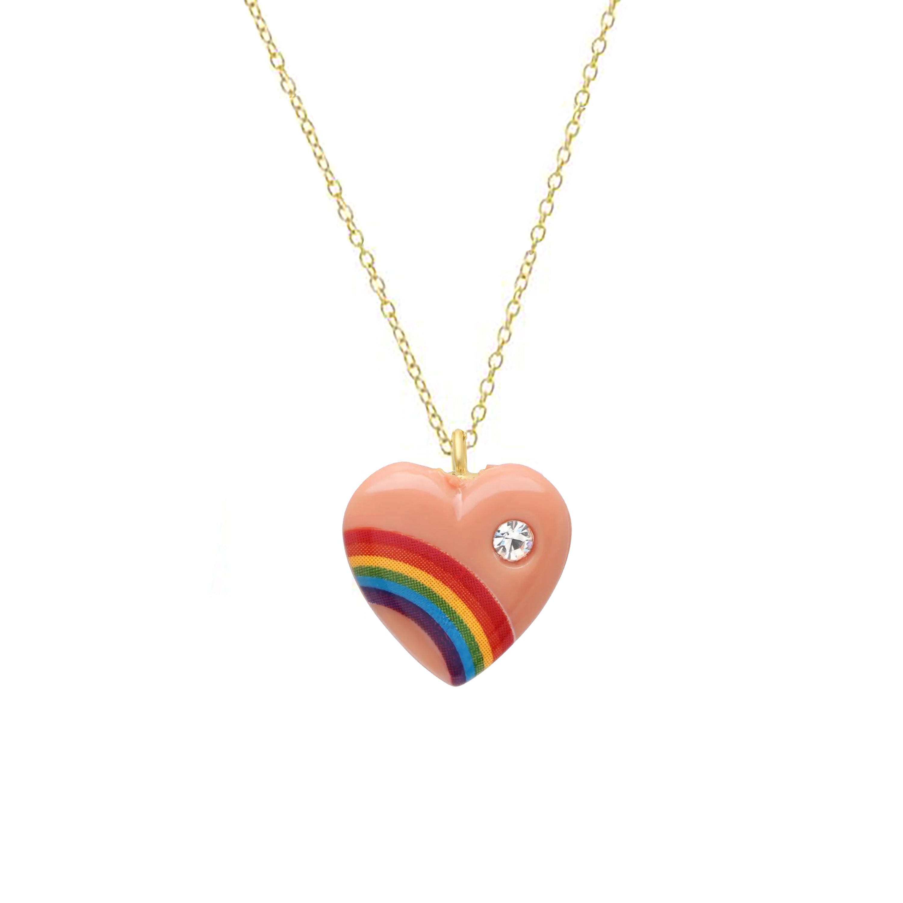 Vintage Acrylic Heart Necklace with Diamond Pendant Necklace Elisabeth Bell Jewelry Small Orange