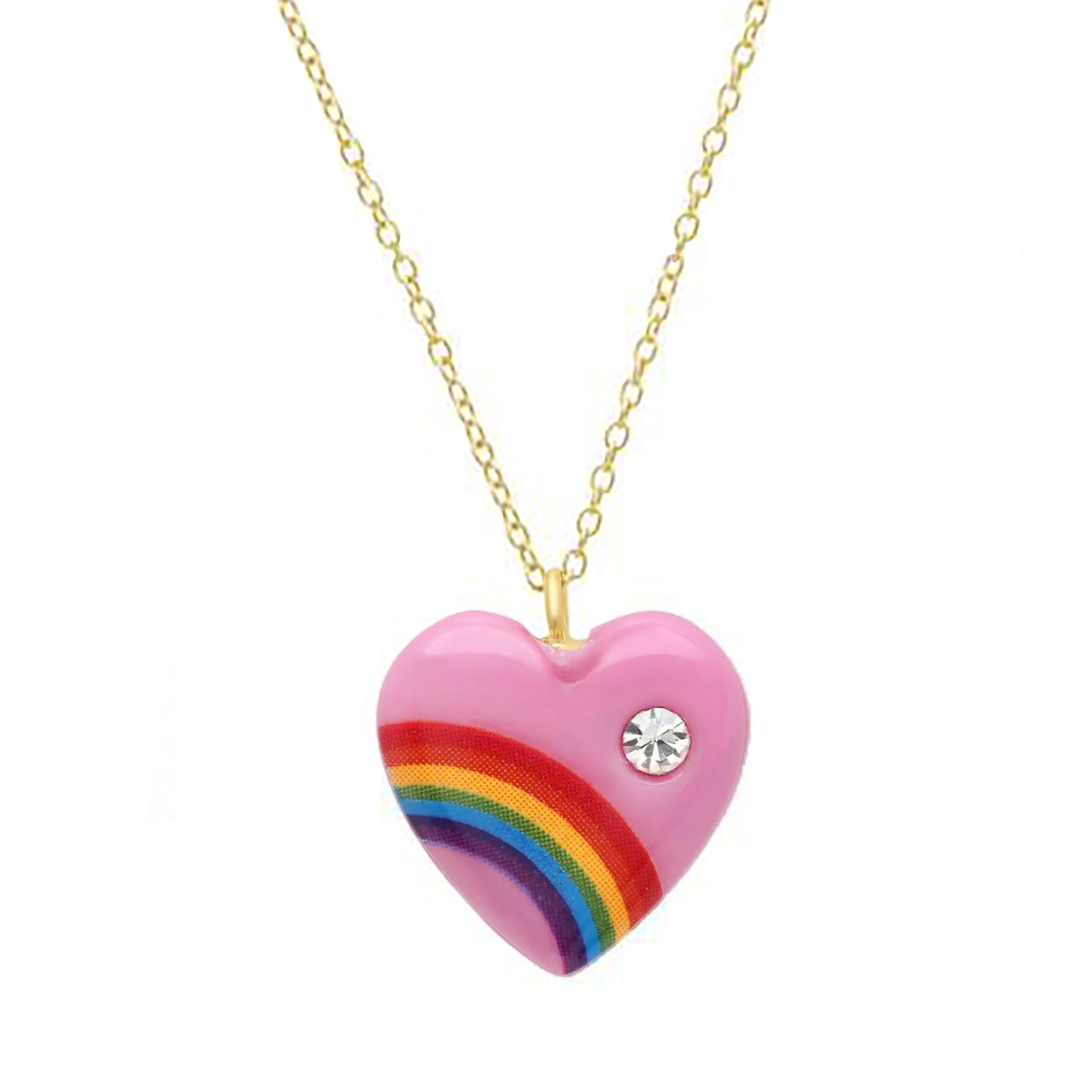 Vintage Acrylic Heart Necklace with Diamond Pendant Necklace Elisabeth Bell Jewelry Large Pink