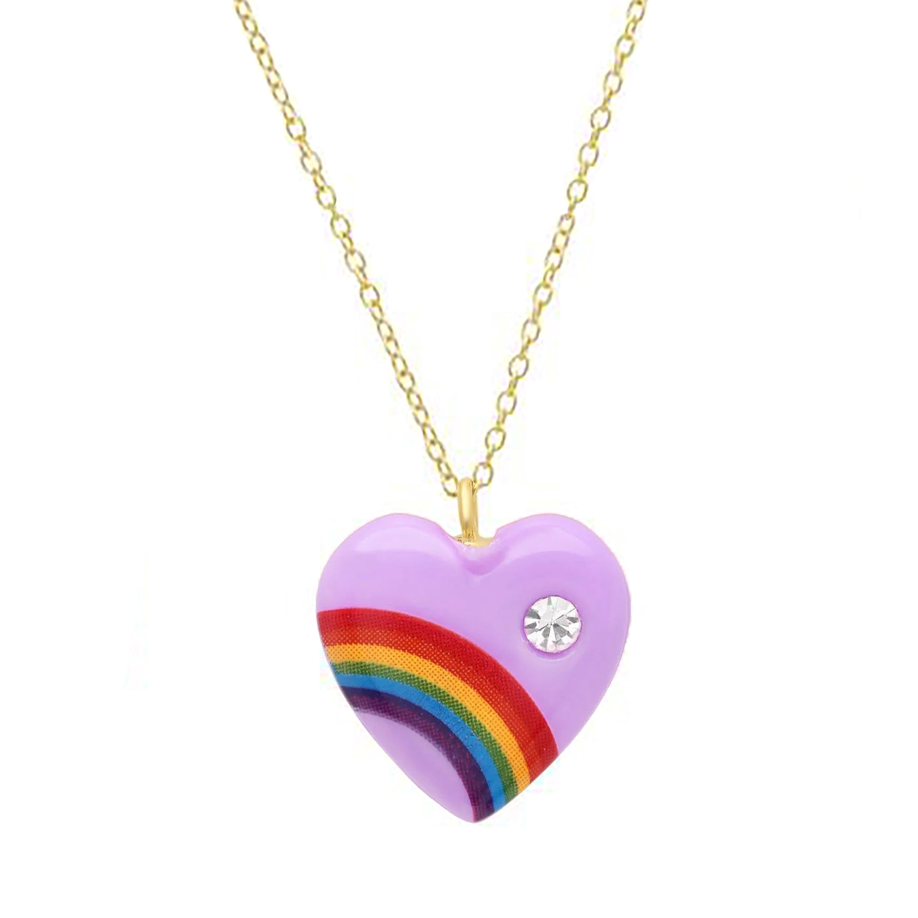 Vintage Acrylic Heart Necklace with Diamond Pendant Necklace Elisabeth Bell Jewelry Large Purple