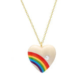 Vintage Acrylic Heart Necklace with Diamond Pendant Necklace Elisabeth Bell Jewelry Large White