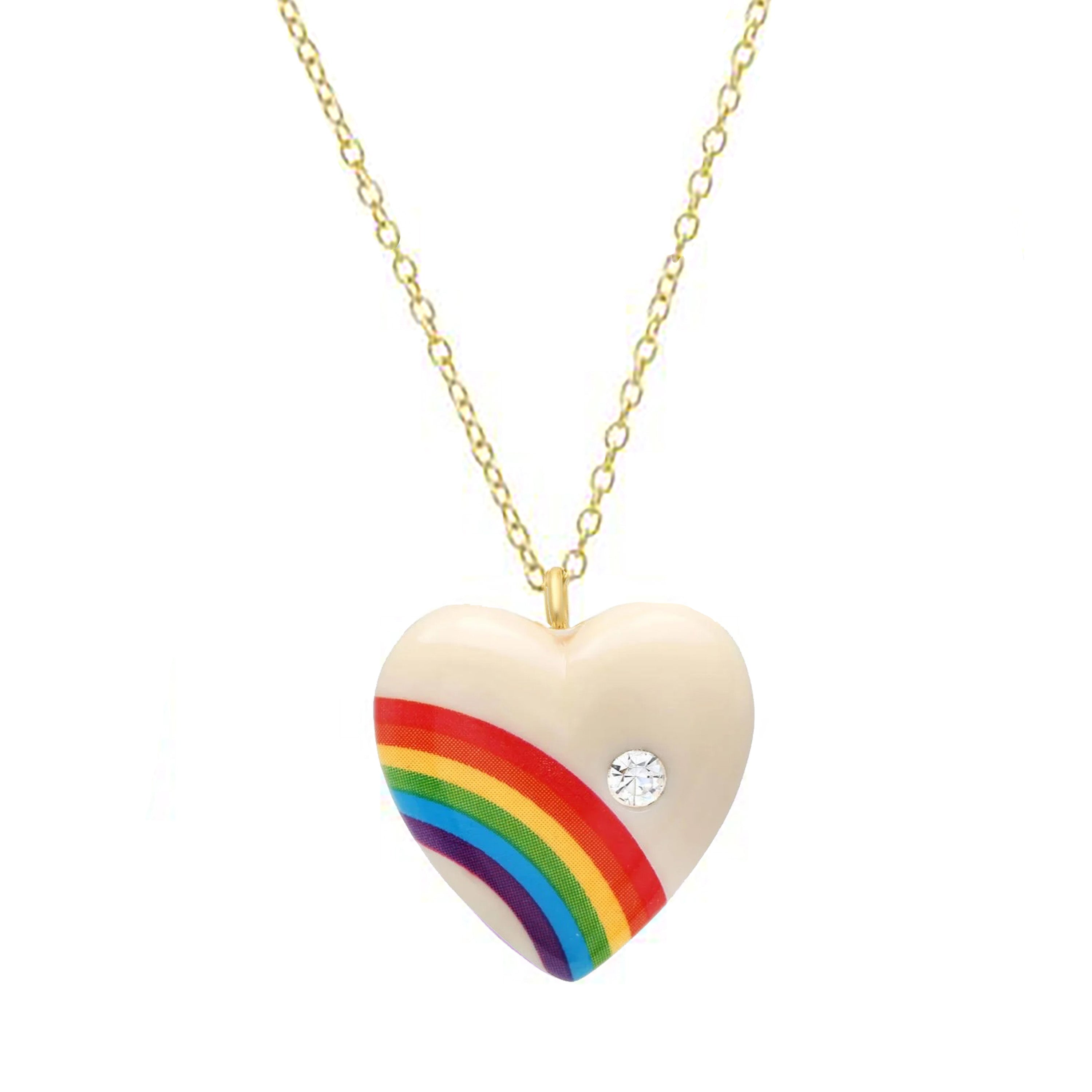 Vintage Acrylic Heart Necklace with Diamond Pendant Necklace Elisabeth Bell Jewelry Large White