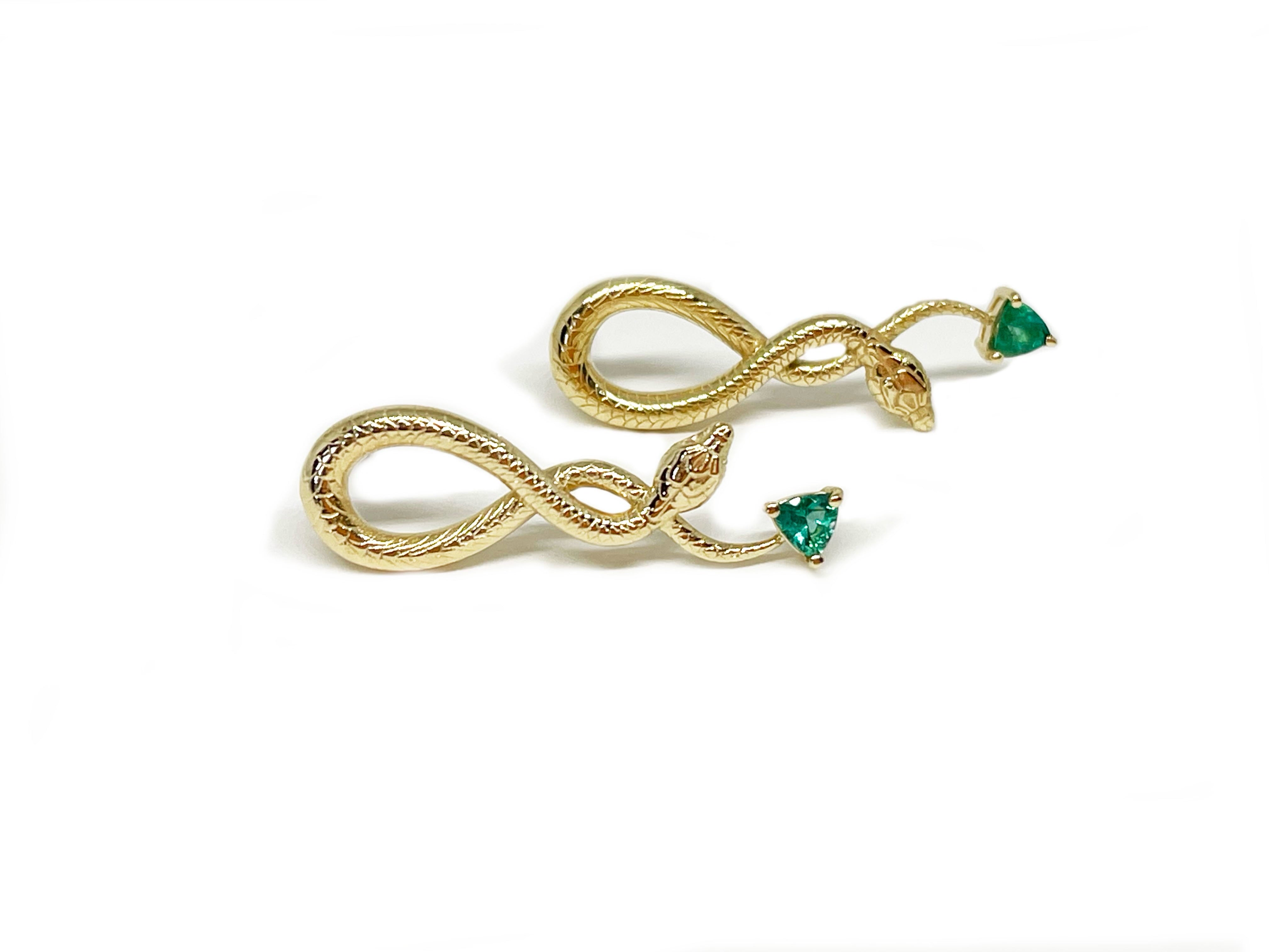 Emerald Hanging Snake Earrings Statement Earrings Perez Bitan