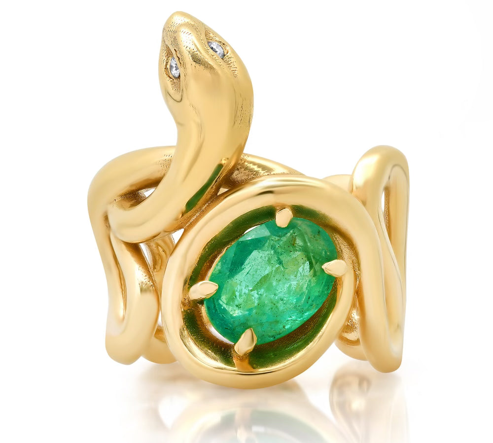 Stone Snake Ring with Diamond Eyes Statement Ring Elisabeth Bell Jewelry Emerald 6