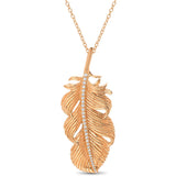 Large Feather Necklace with Diamonds Pendant Necklace Elisabeth Bell Jewelry Rose Gold