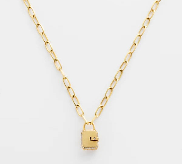 Gold Pave Mini Padlock Pendant Necklace Pendant Necklace James Banks Design
