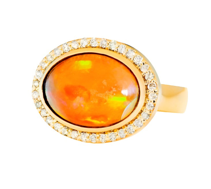 Oval Opal Ring with Diamonds Ring Guita M