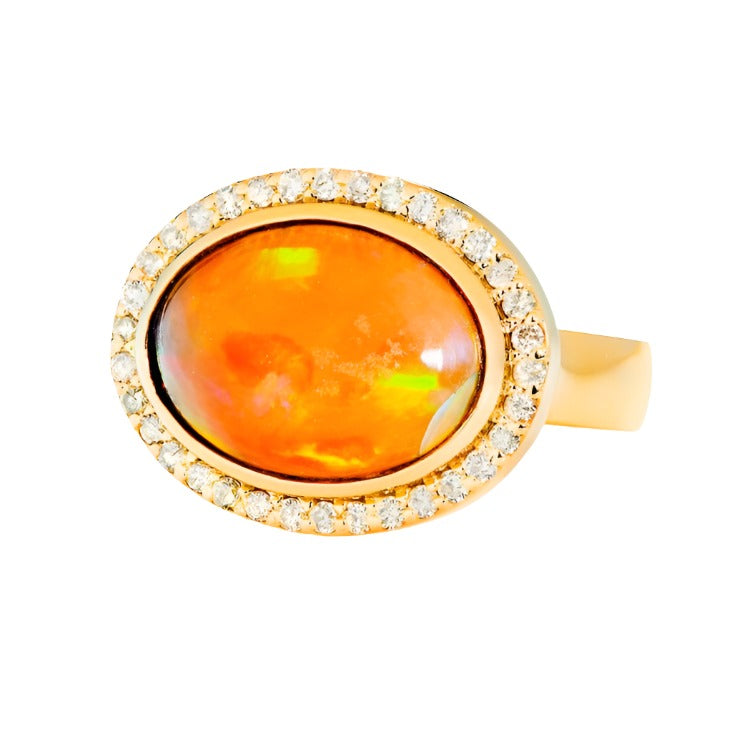 Oval Opal Ring with Diamonds Ring Guita M